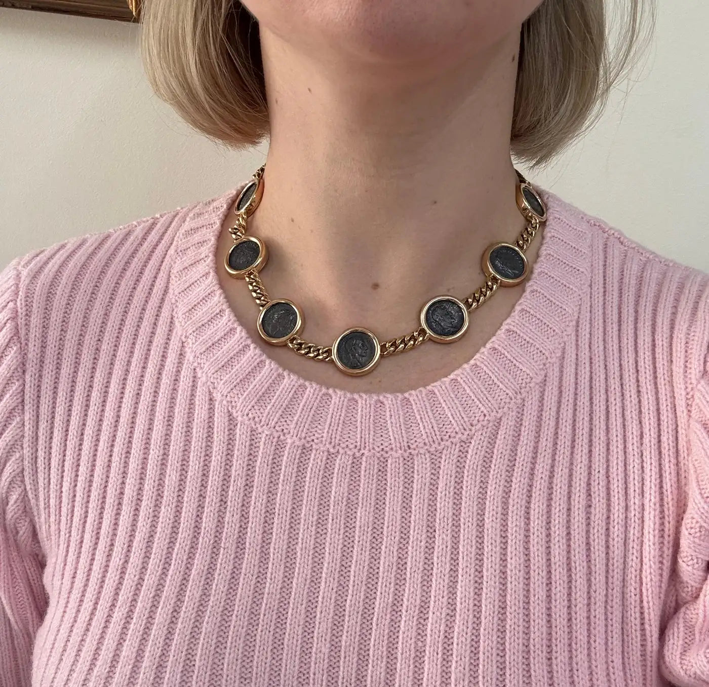Bulgari Monete 7 Ancient Coin Diamond Rose Gold Necklace