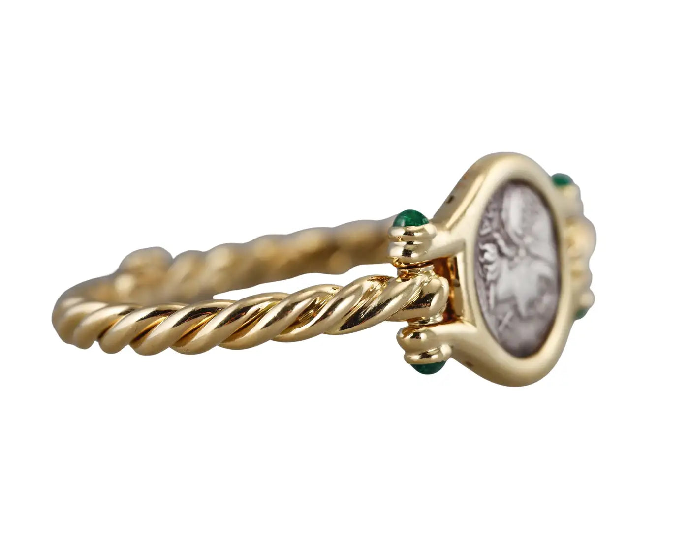 Bulgari Monete Ancient Coin Flaminia 109-108 A.C. Emerald Yellow Gold Bracelet