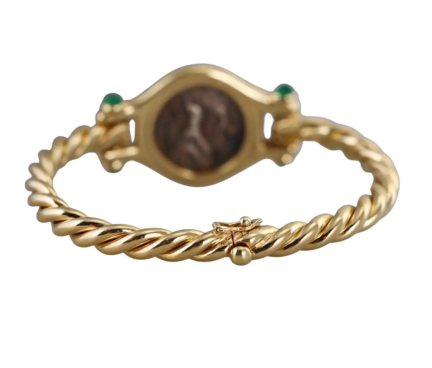 Bulgari Monete Ancient Coin Flaminia 109-108 A.C. Emerald Yellow Gold Bracelet