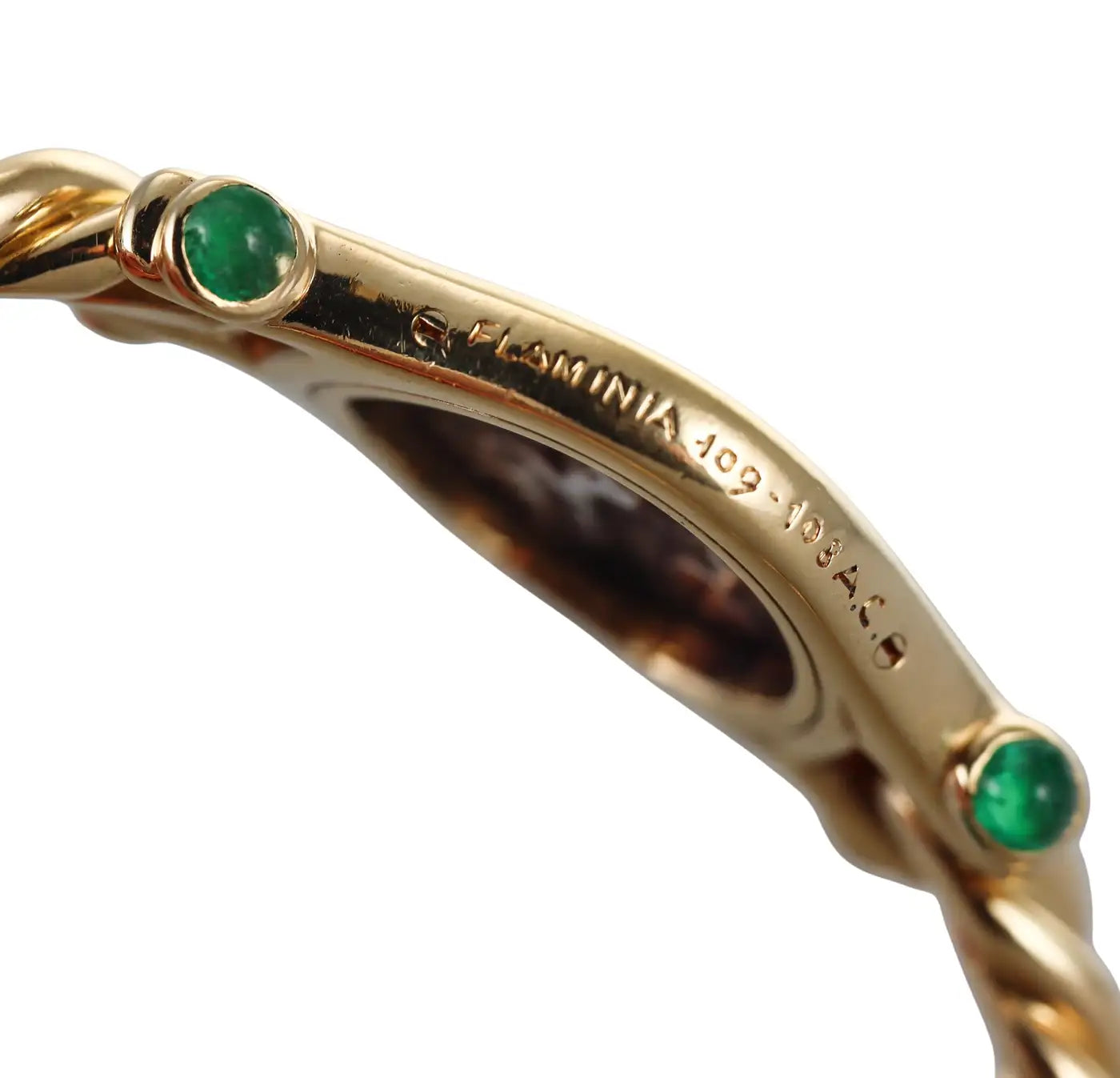 Bulgari Monete Ancient Coin Flaminia 109-108 A.C. Emerald Yellow Gold Bracelet