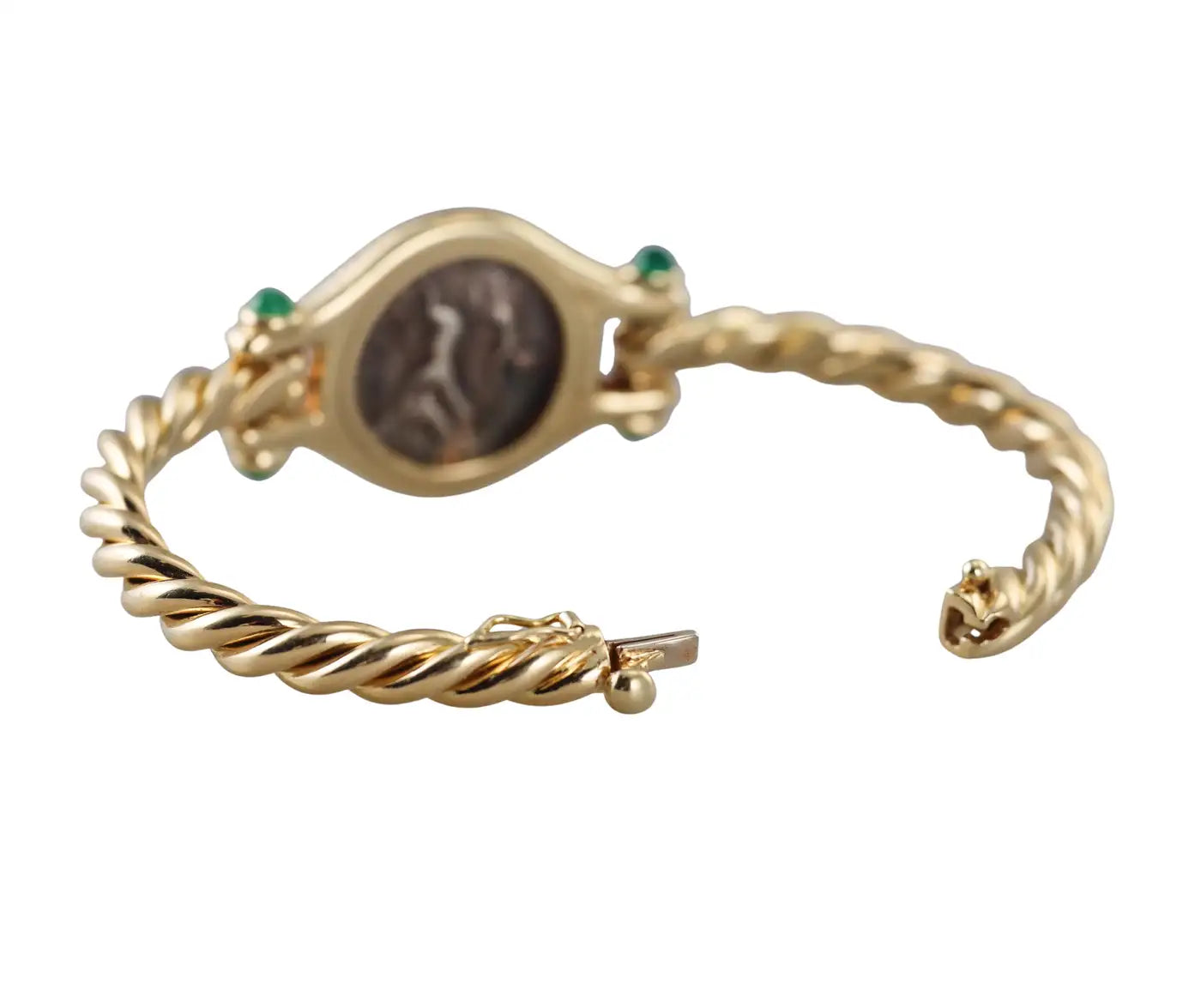 Bulgari Monete Ancient Coin Flaminia 109-108 A.C. Emerald Yellow Gold Bracelet