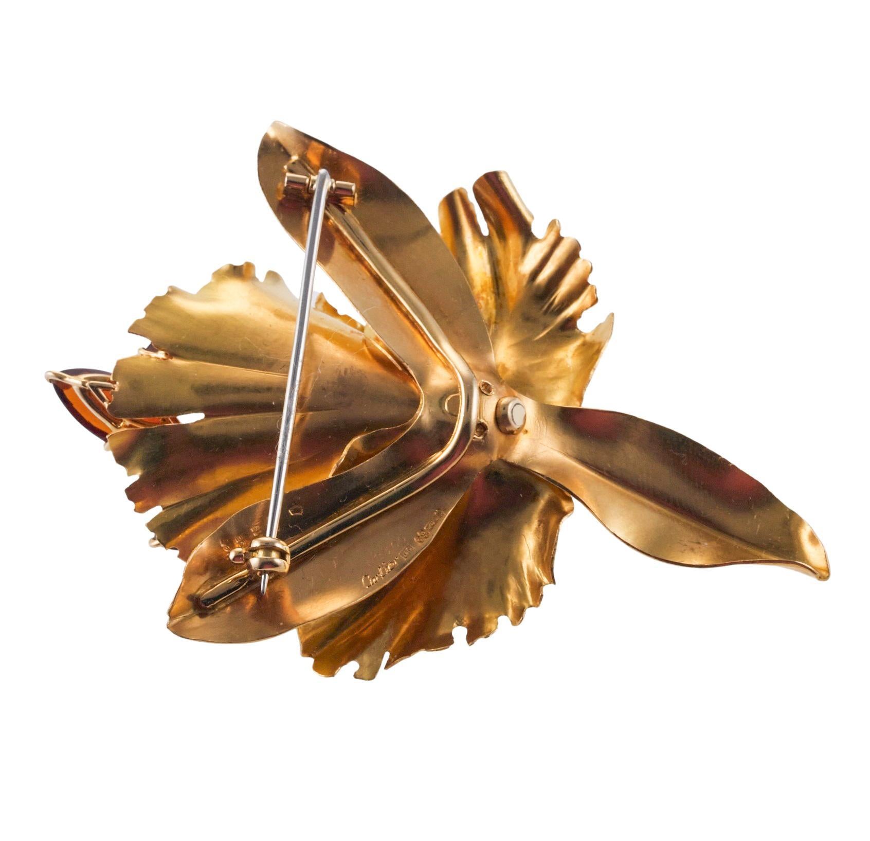 Cartier Citrine Diamond Gold Orchid Flower Brooch