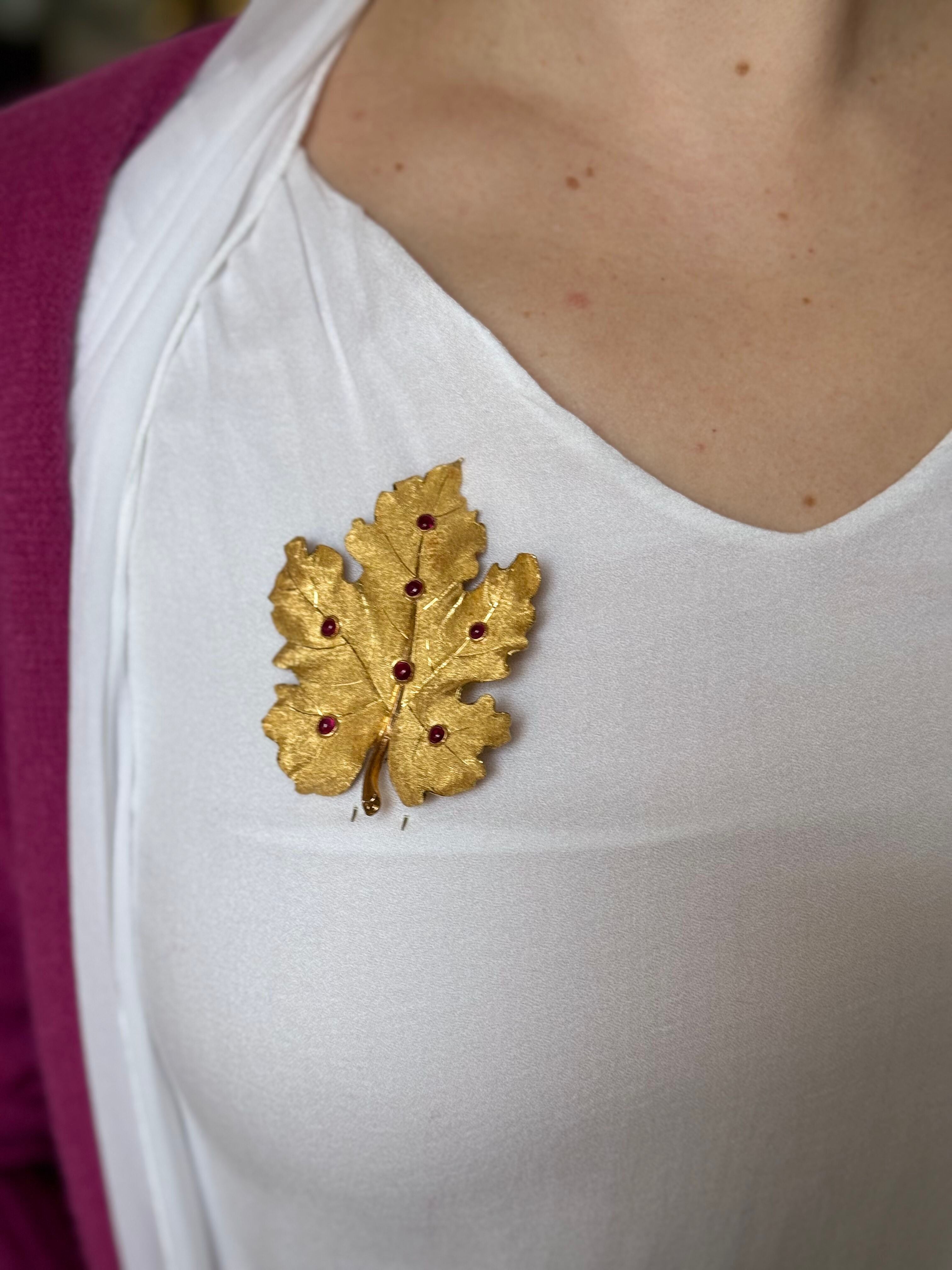 Mario Buccellati Ruby Gold Large Leaf Brooch