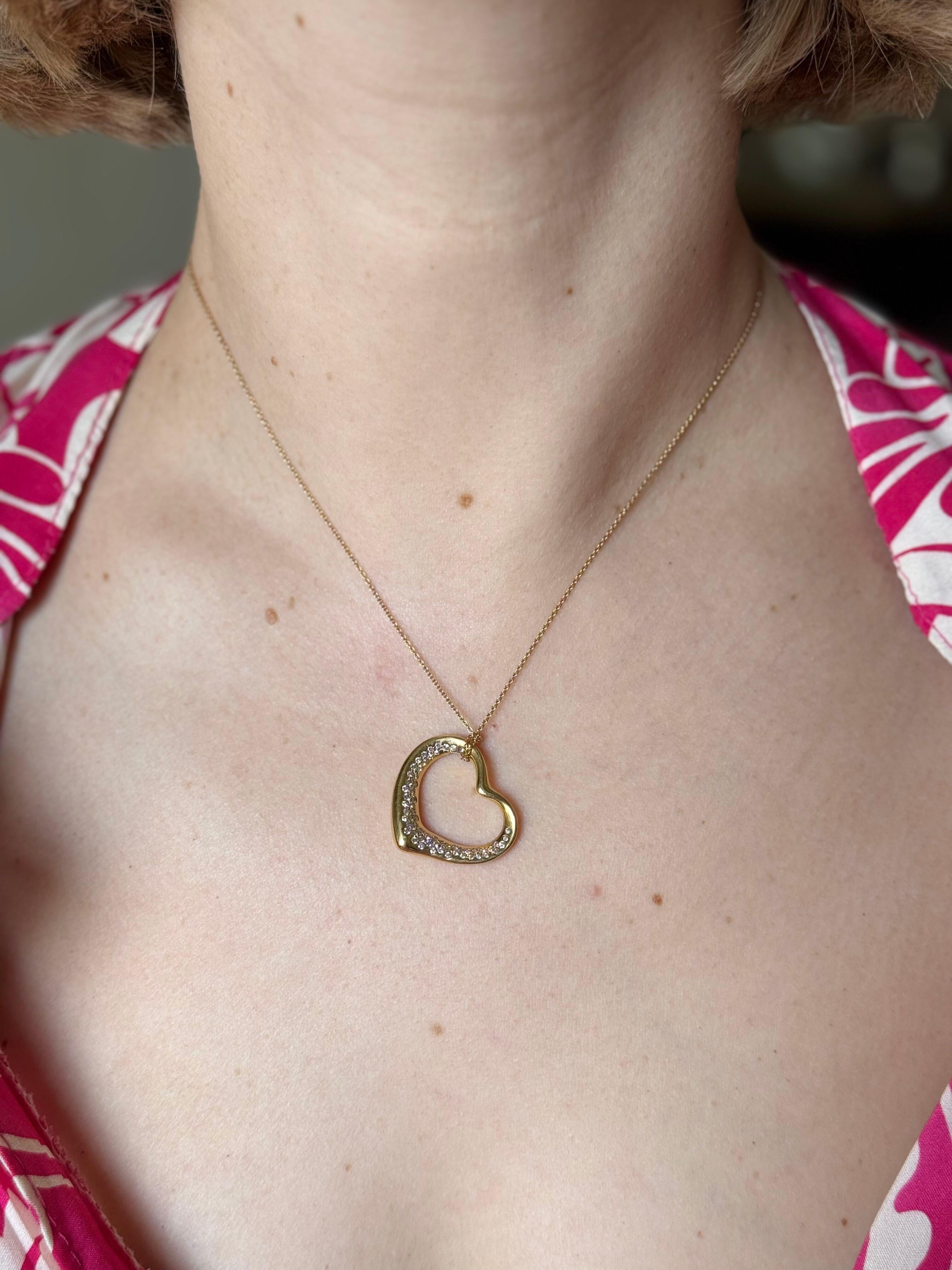 Tiffany & Co Elsa Peretti Open Heart 18k Gold Diamond Pendant Necklace