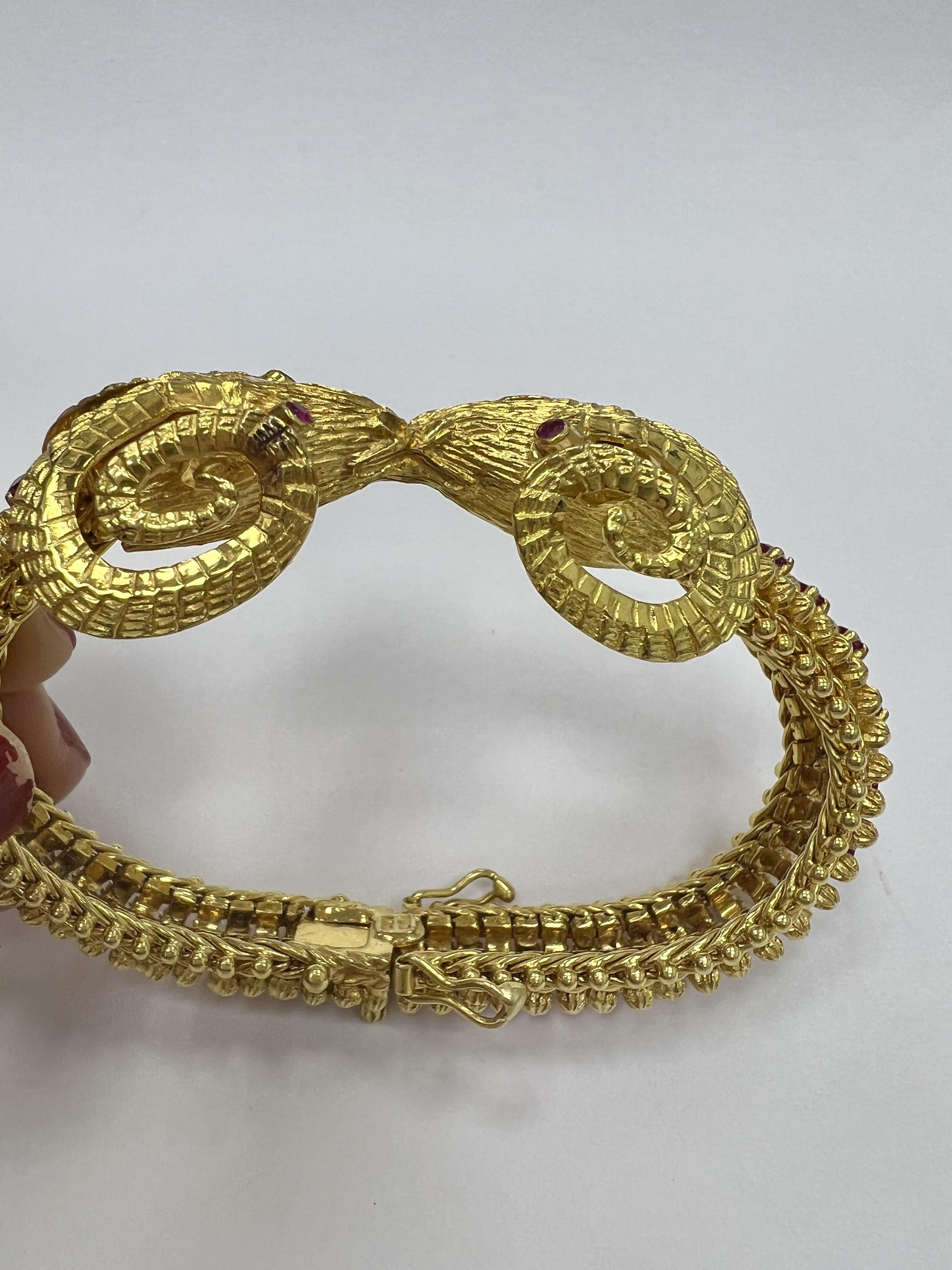 Greek Ram's Head Ruby Gold Bracelet