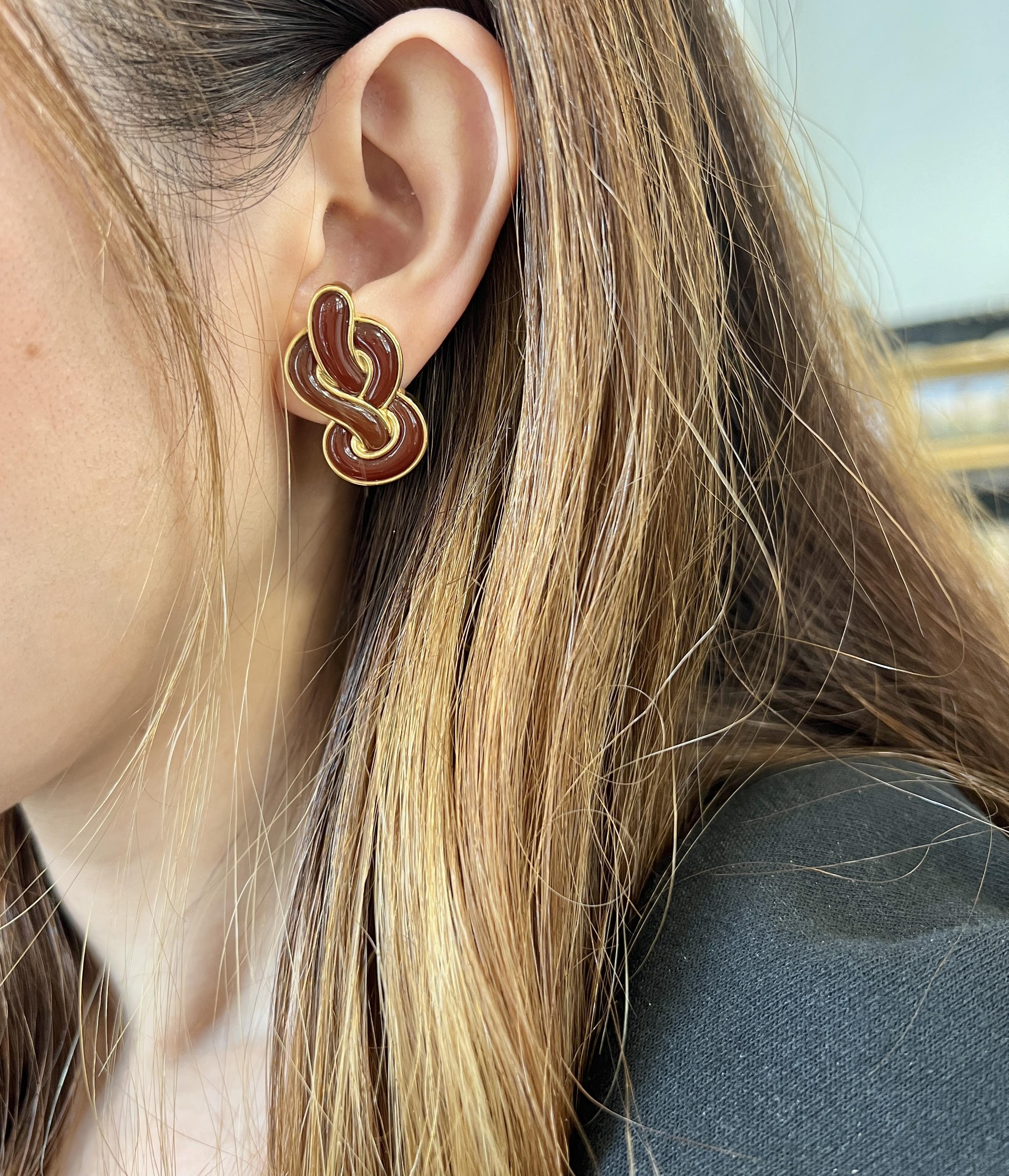 Angela Cummings Agate 18k Gold Clip On Earrings