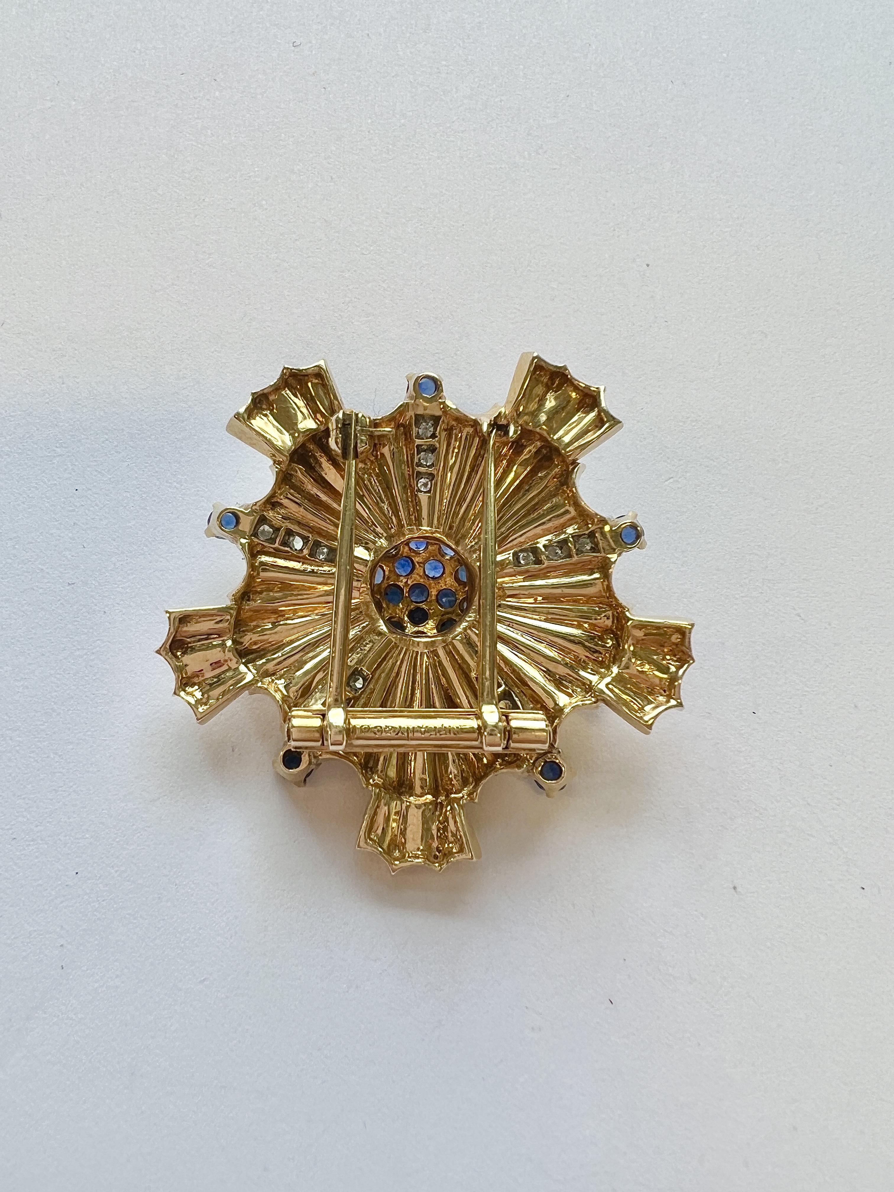 Tiffany & Co Retro Sapphire Diamond Gold Large Brooch