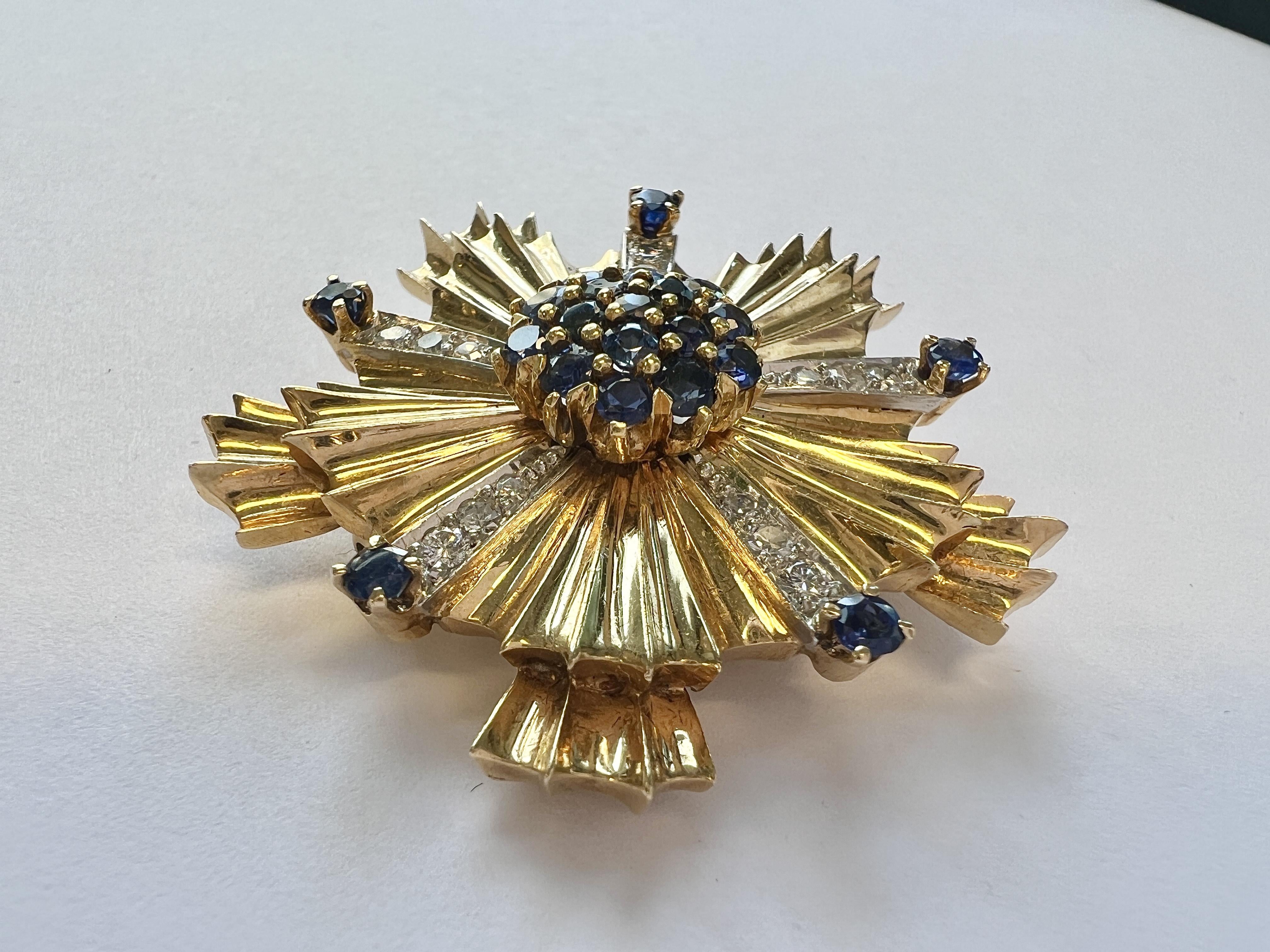 Tiffany & Co Retro Sapphire Diamond Gold Large Brooch