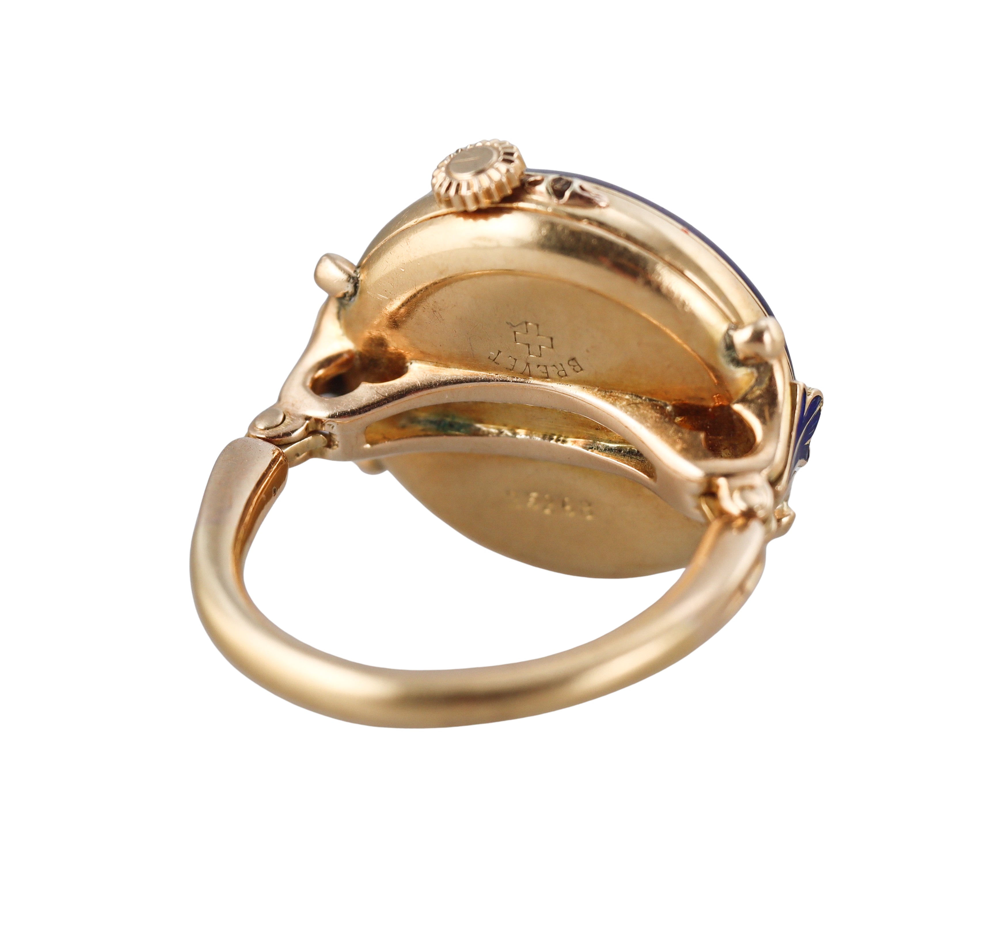 Antique Georgian Gold Enamel Diamond Watch Ring