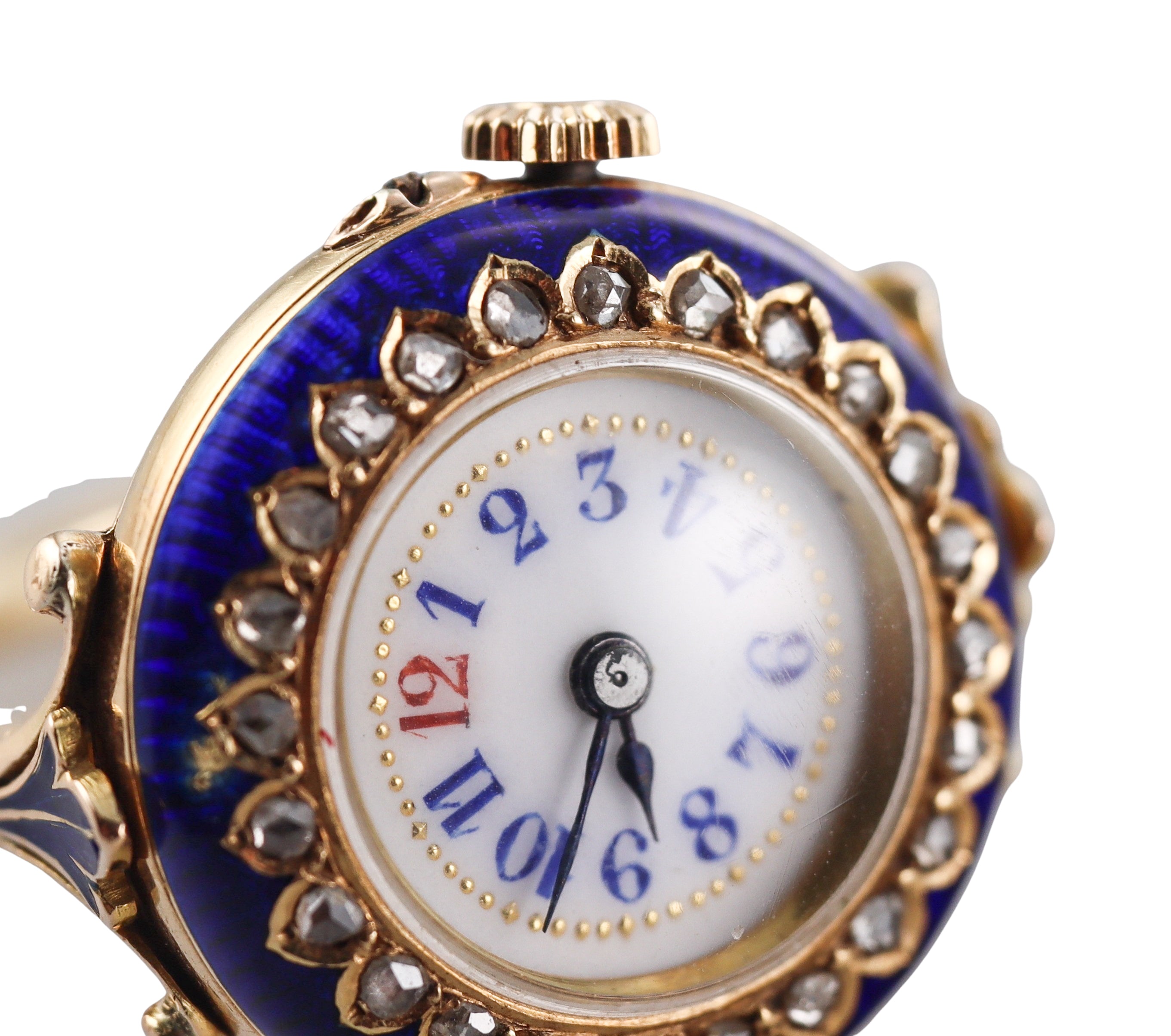 Antique Georgian Gold Enamel Diamond Watch Ring