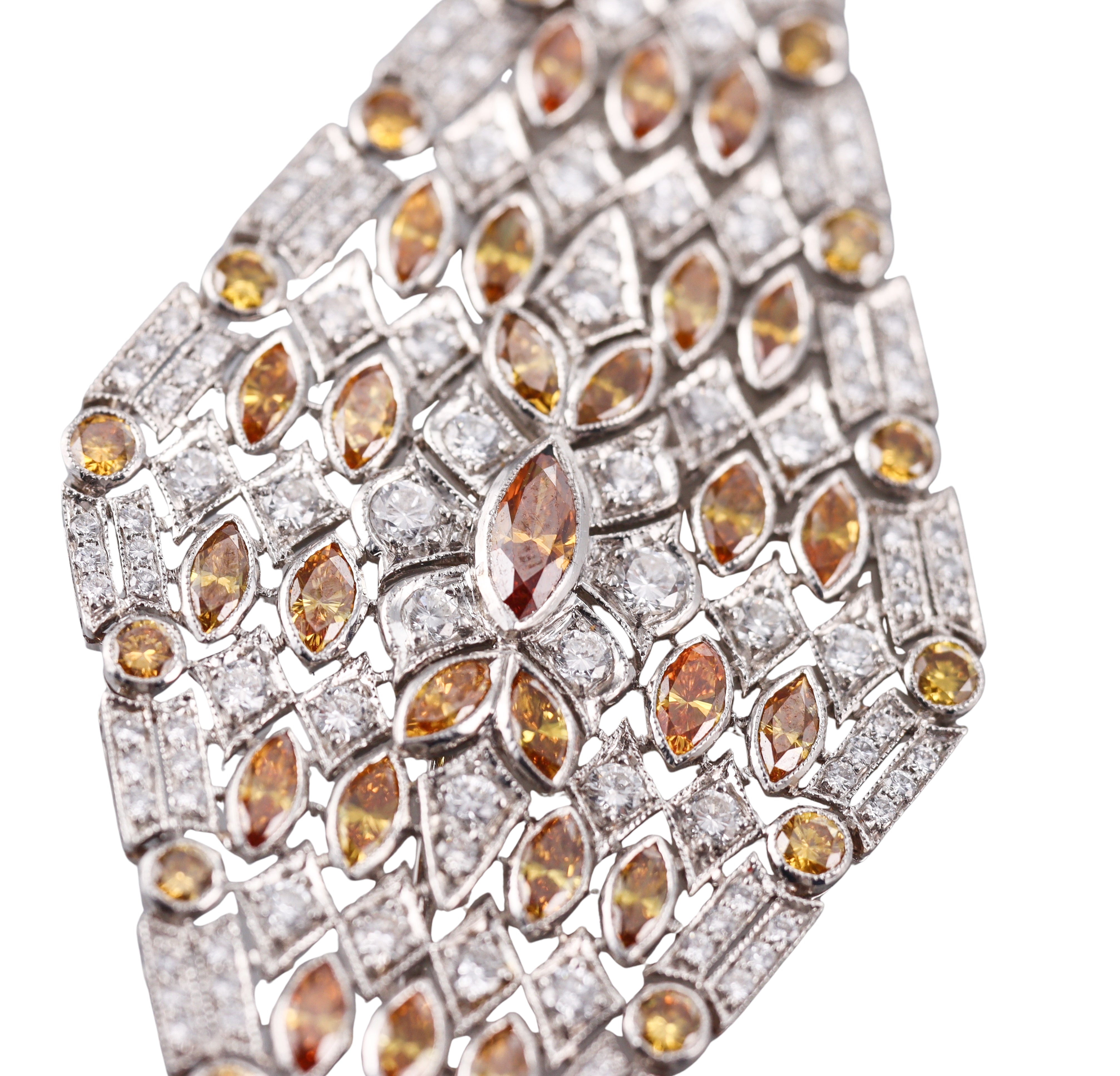 Art Deco Filigree Fancy Diamond Platinum Brooch Pin