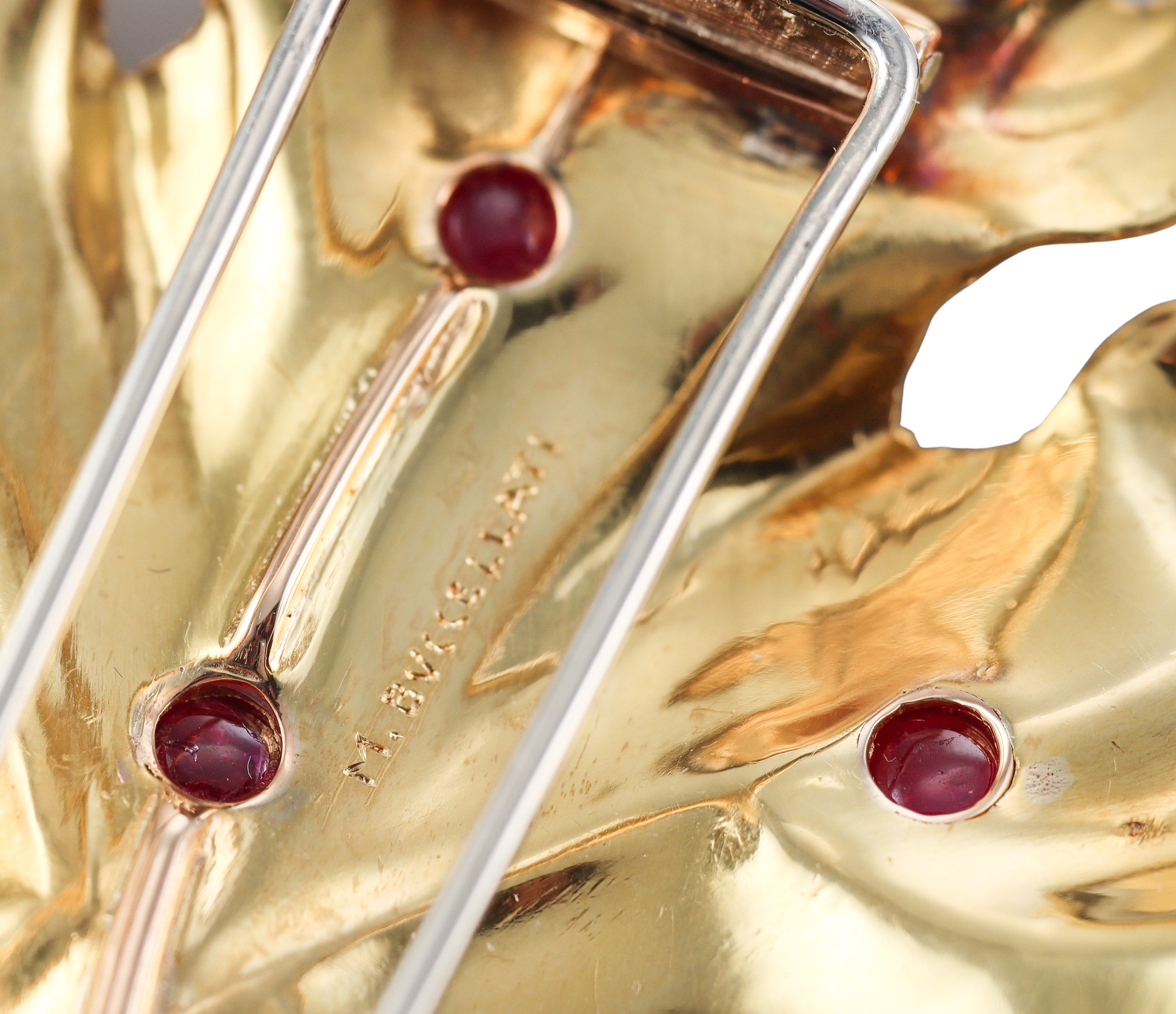 Mario Buccellati Ruby Gold Large Leaf Brooch