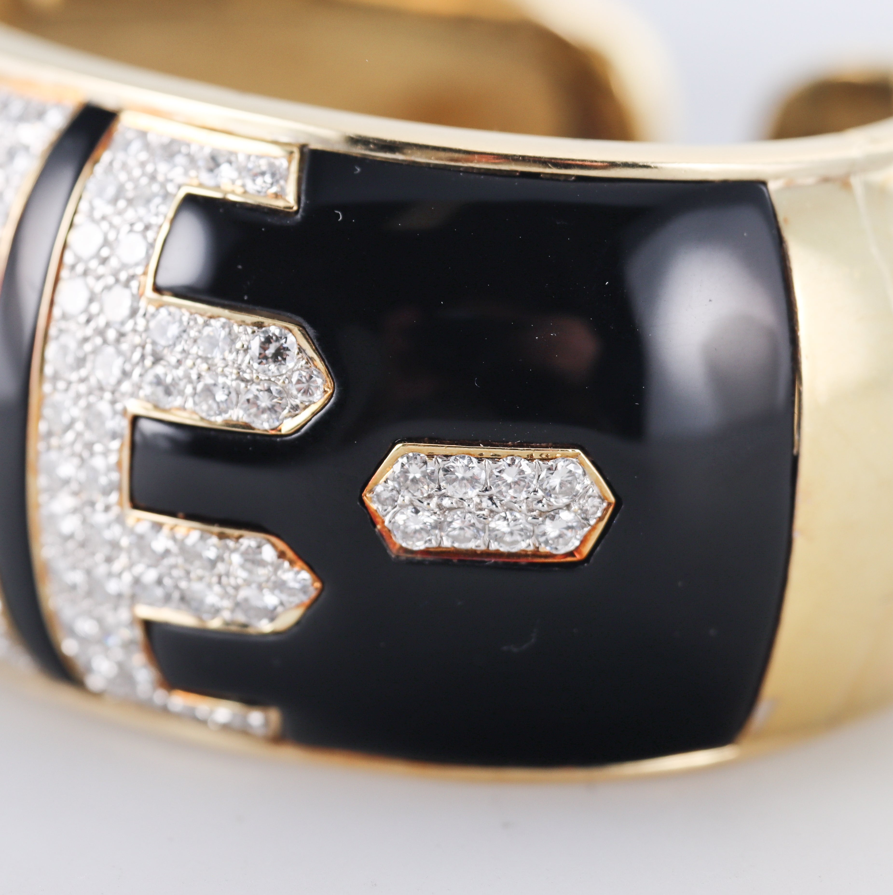 1980s Diamond Gold Black Enamel Bangle Bracelet