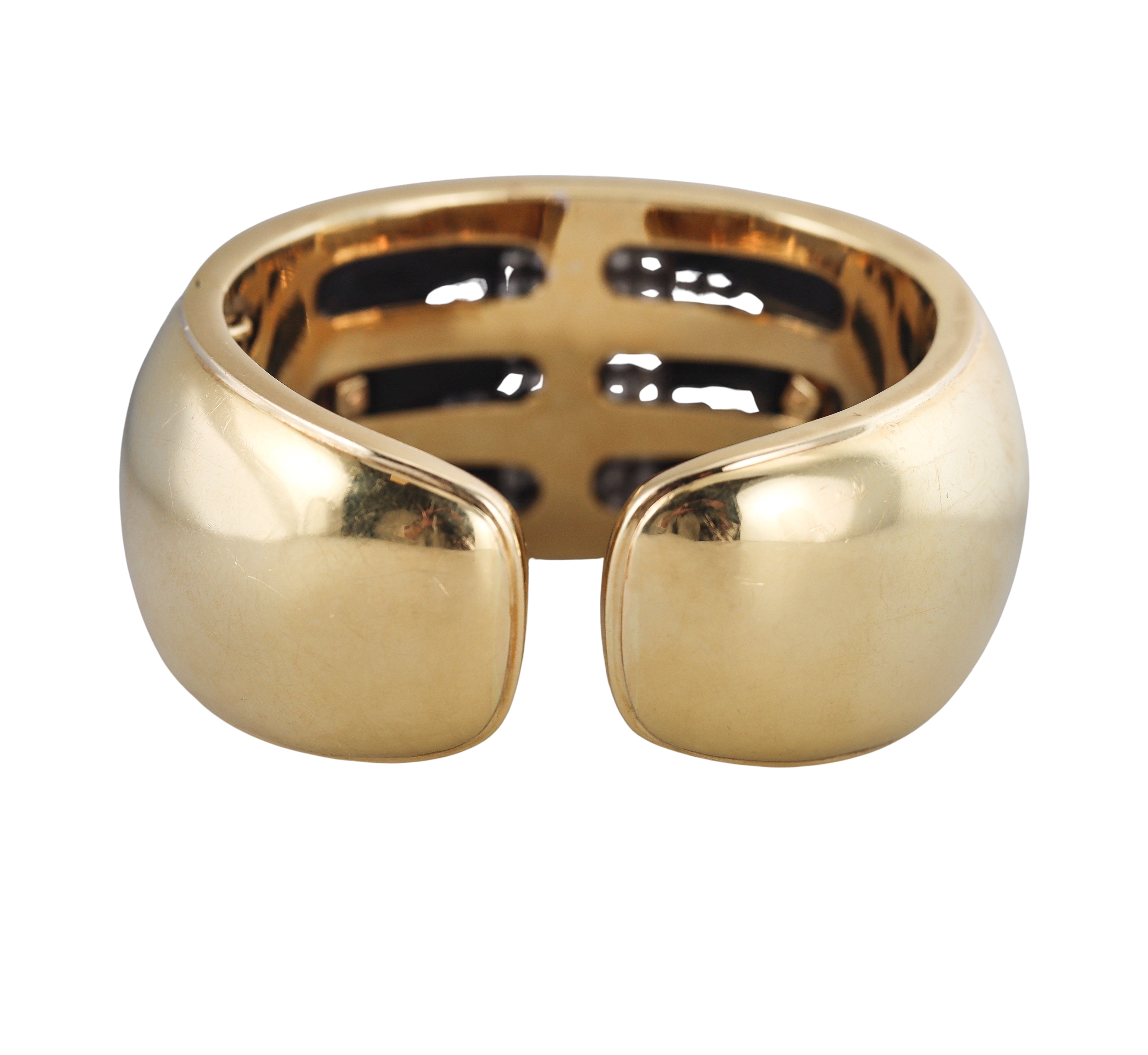 1980s Diamond Gold Black Enamel Bangle Bracelet