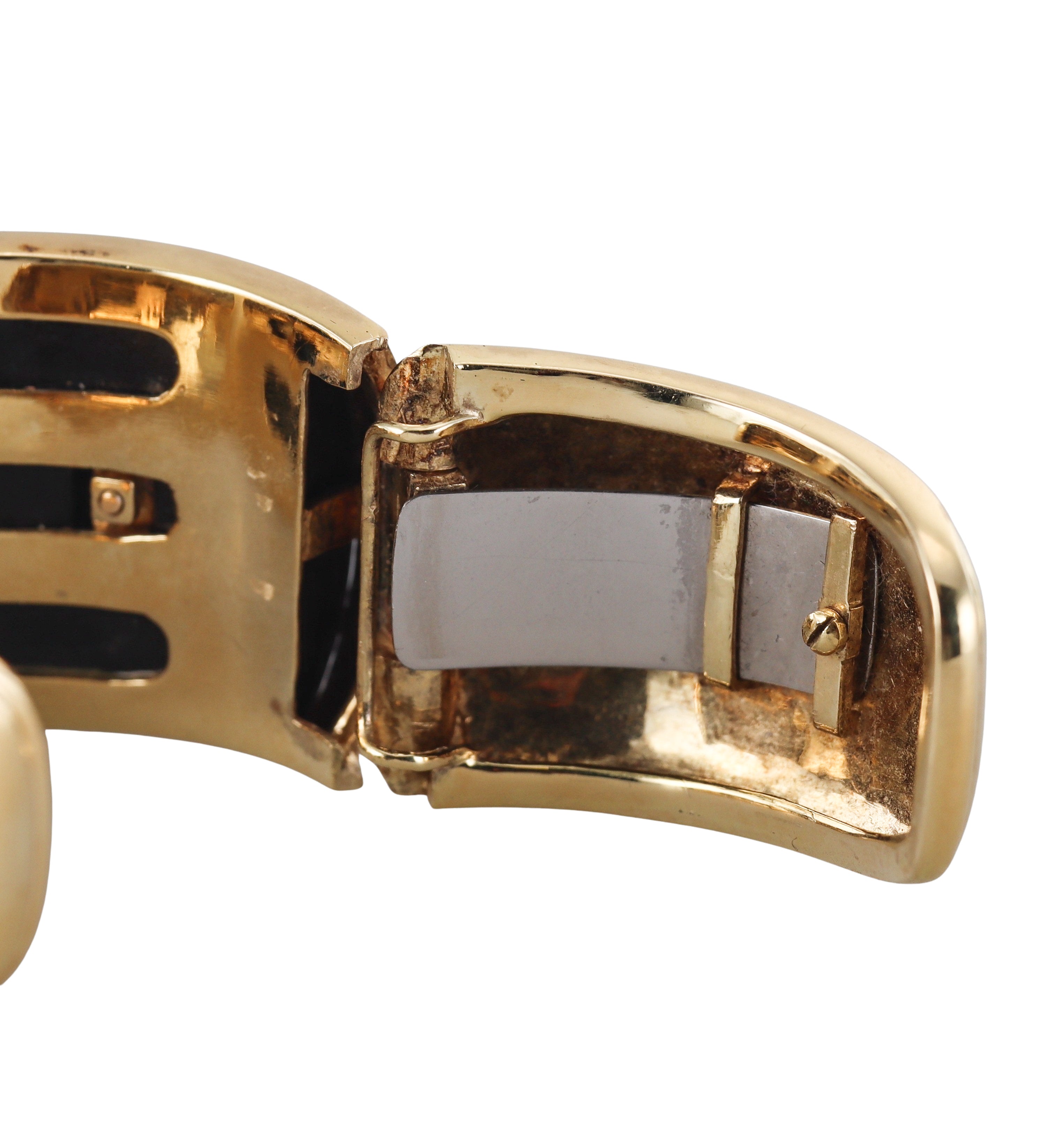 1980s Diamond Gold Black Enamel Bangle Bracelet