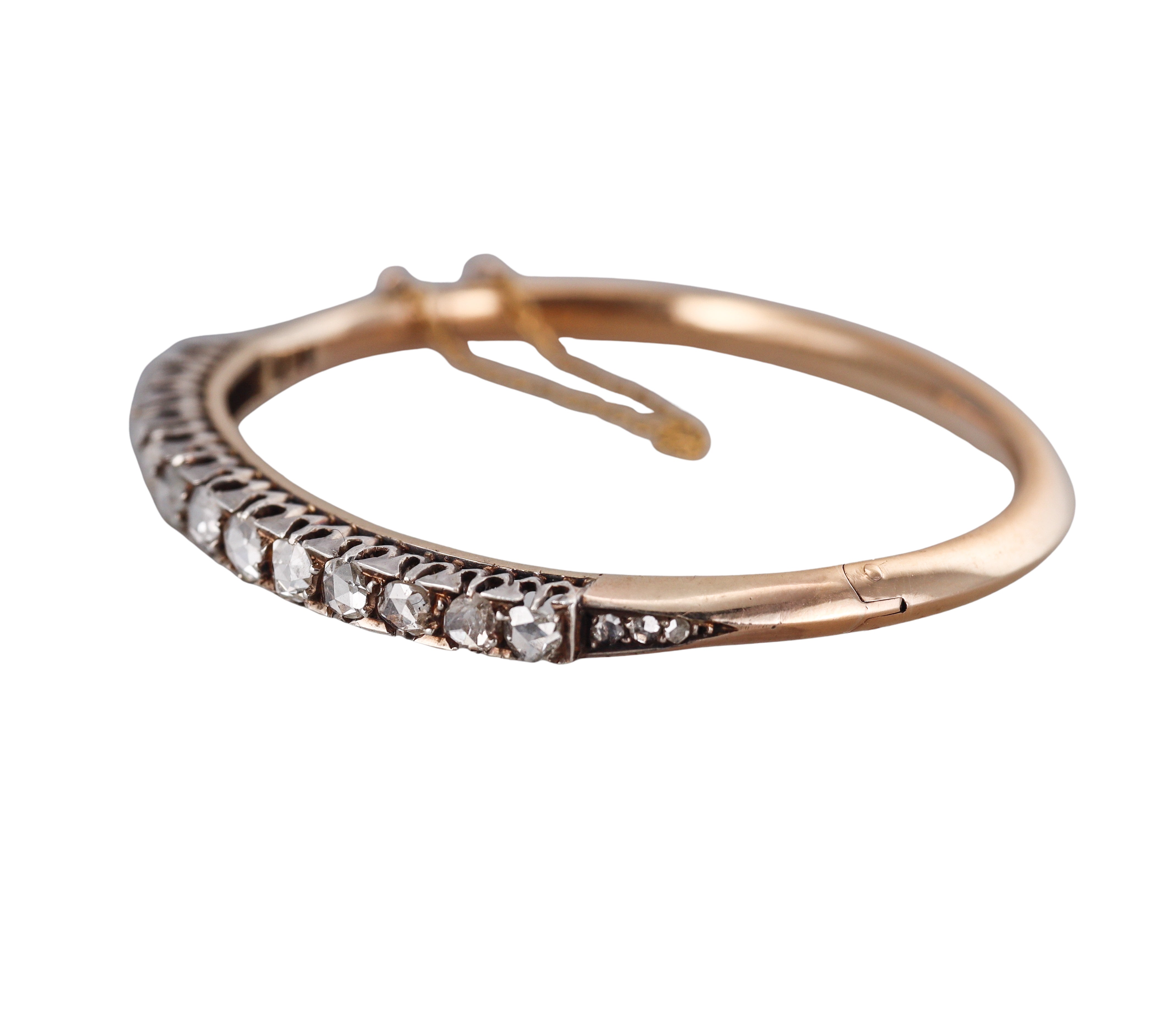 Antique Victorian French Rose Cut Diamond Gold Silver Bangle Bracelet