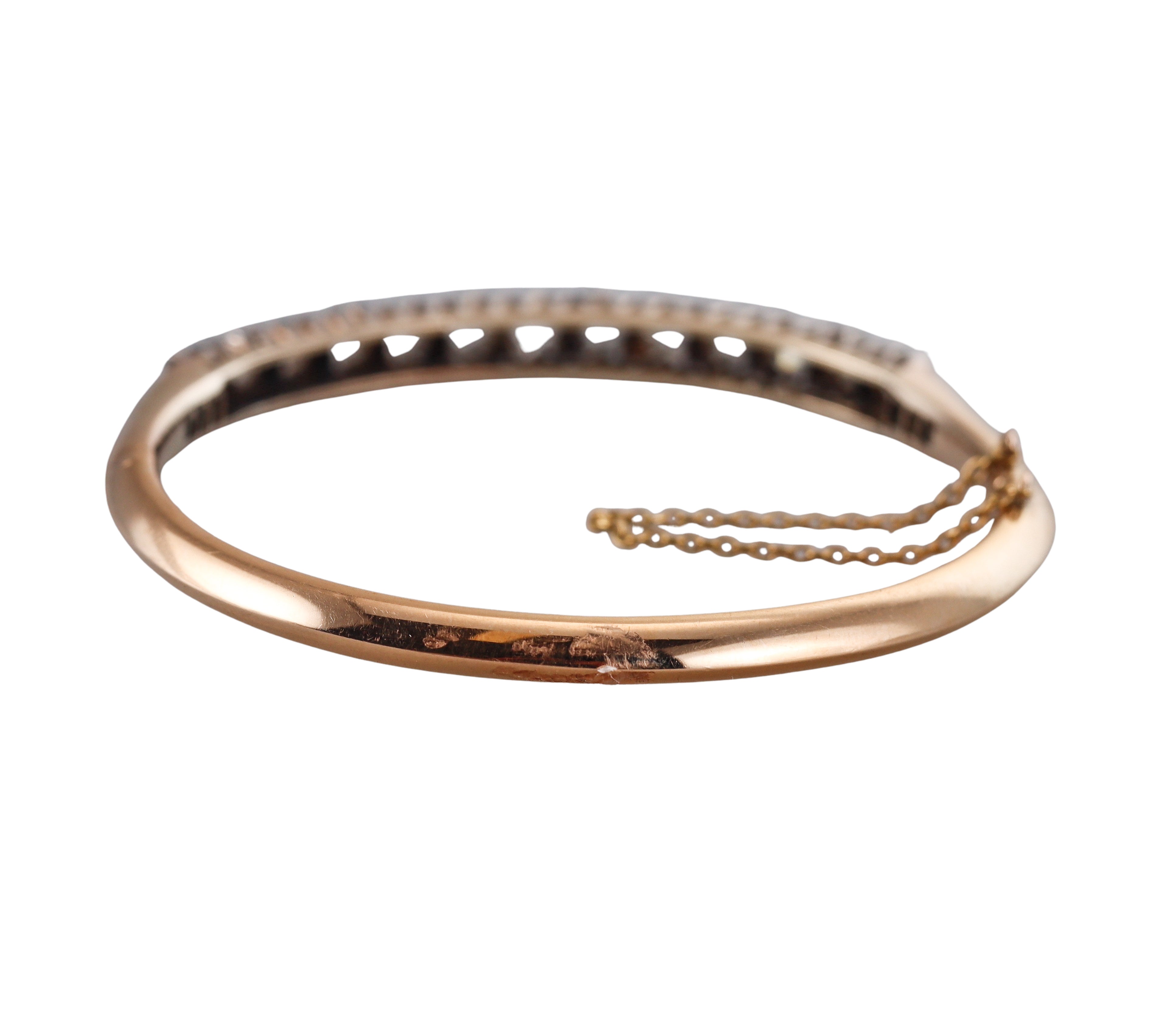 Antique Victorian French Rose Cut Diamond Gold Silver Bangle Bracelet