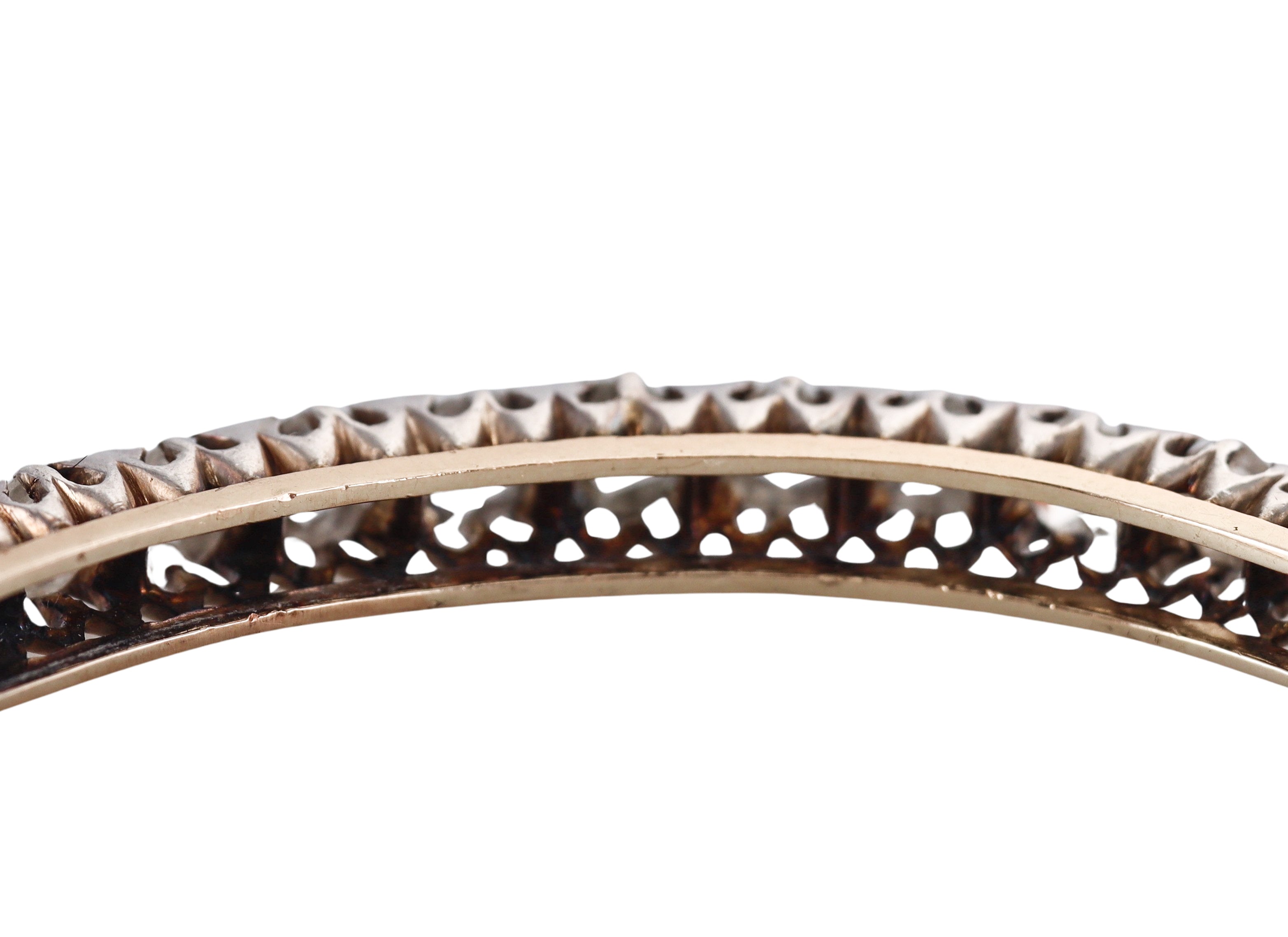 Antique Victorian French Rose Cut Diamond Gold Silver Bangle Bracelet