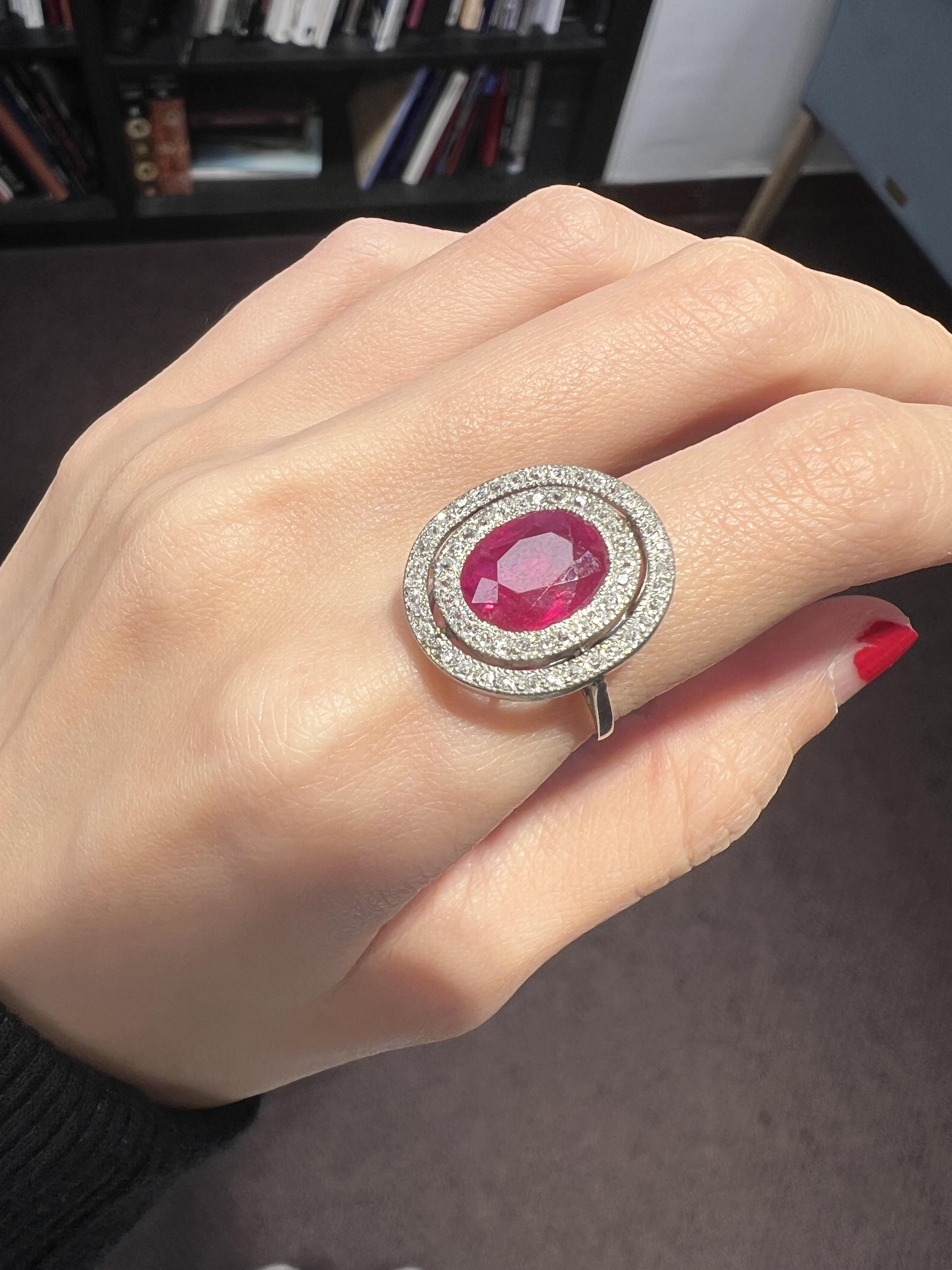 Art Deco Burma Ruby and Diamond Ring