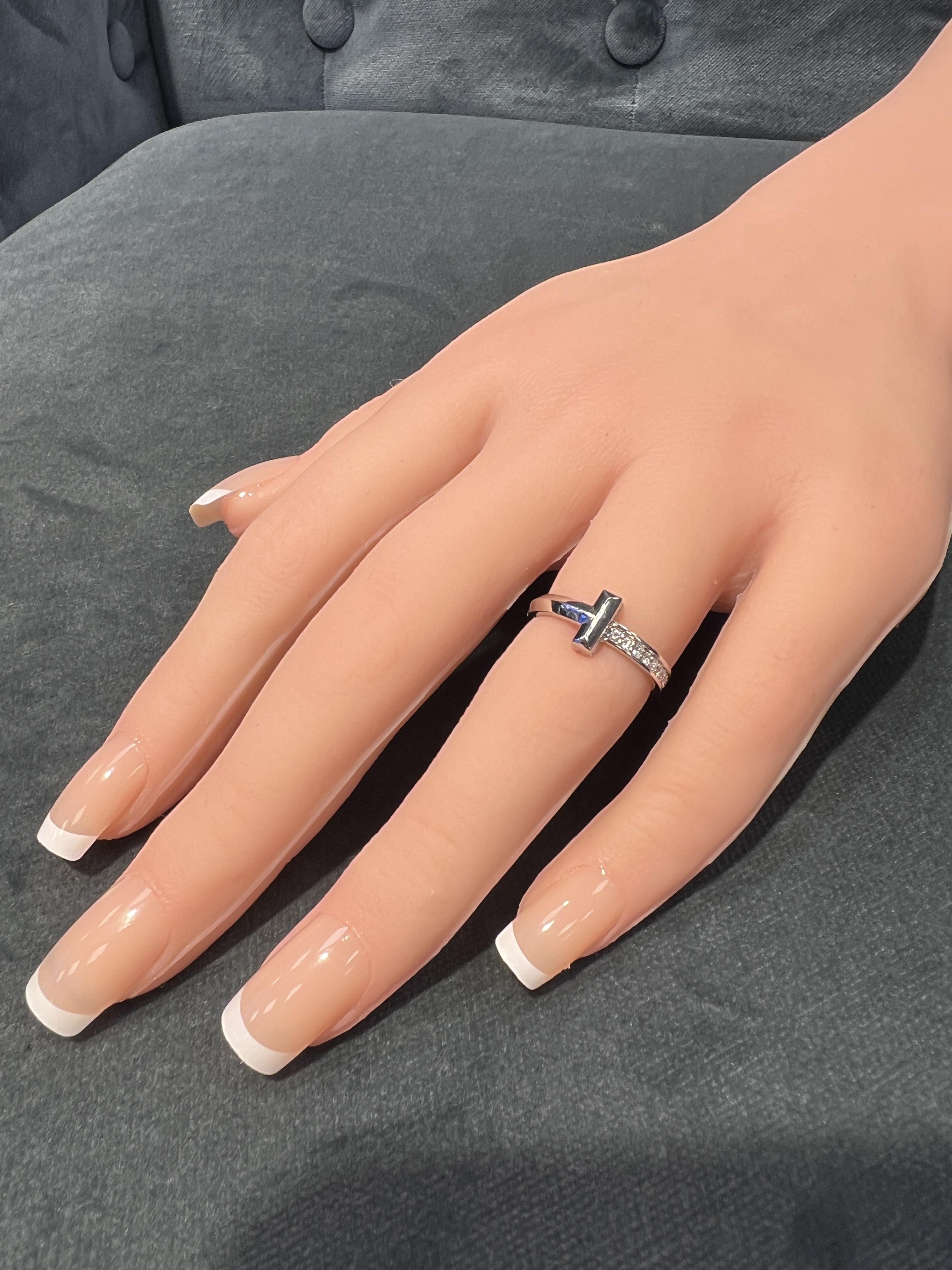 Tiffany & Co 18k White Gold Diamond T Ring