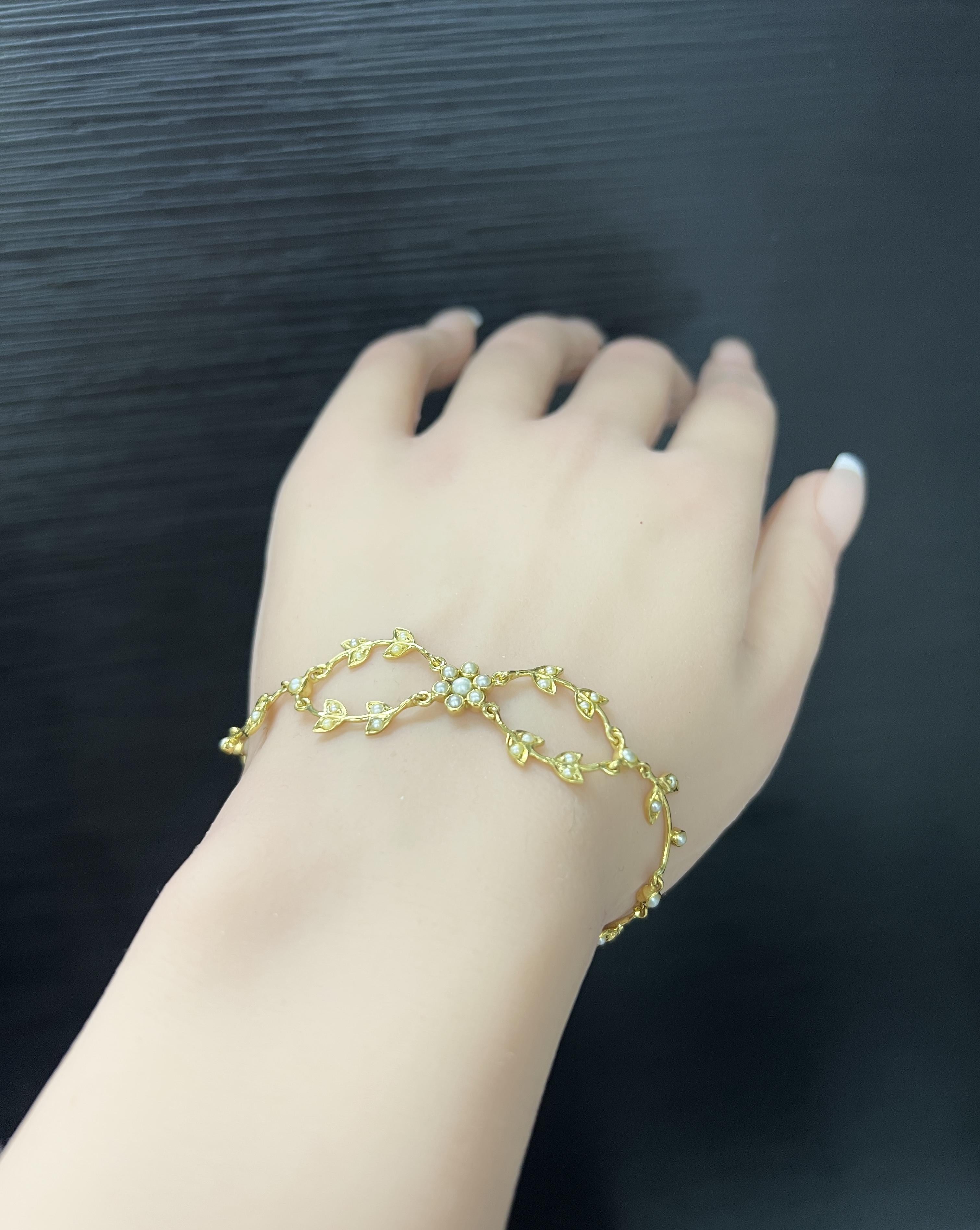 Victorian 18k Yellow Gold Seed Pearl Bracelet