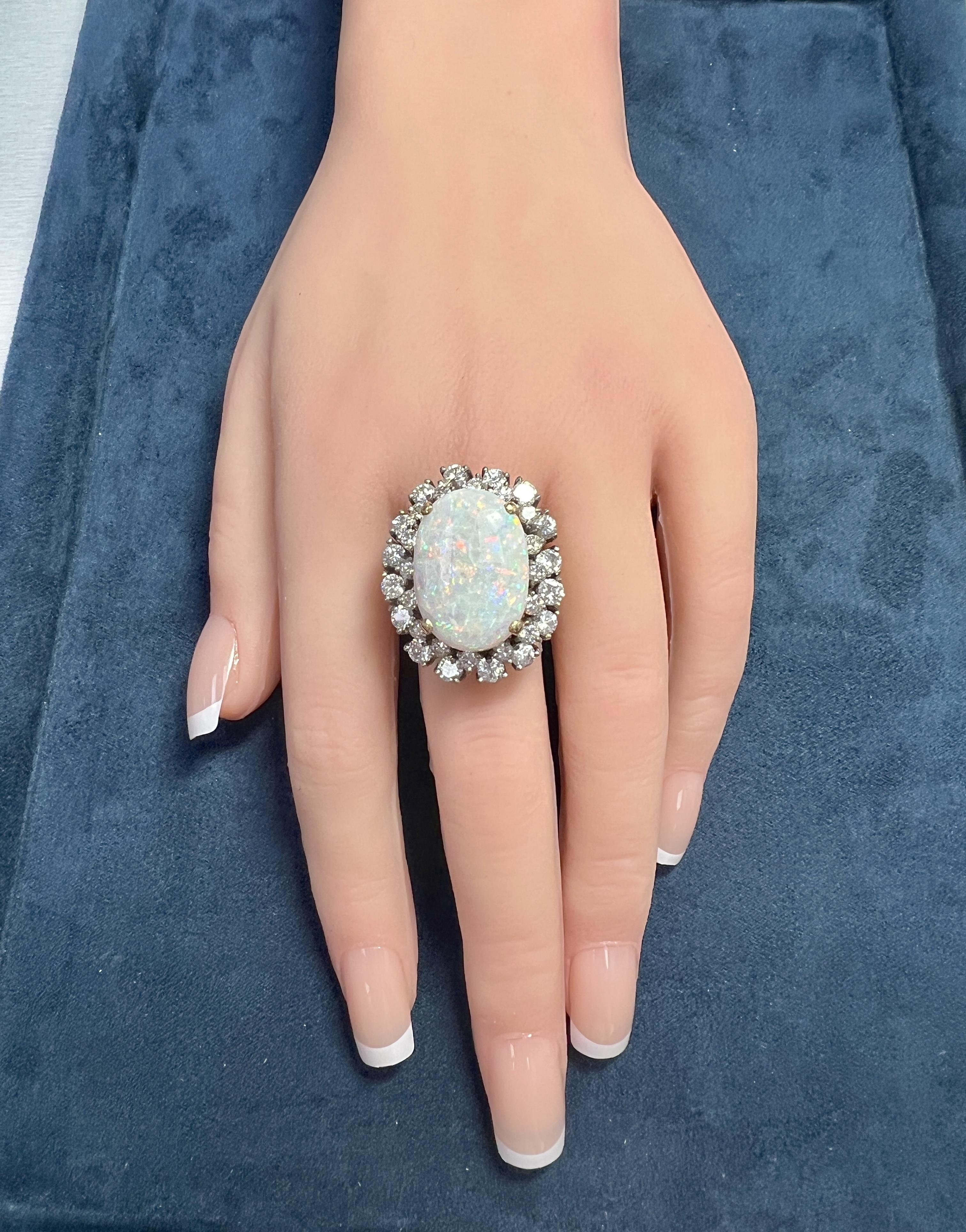 White Opal and Diamond Two-Color 14k Gold Ring