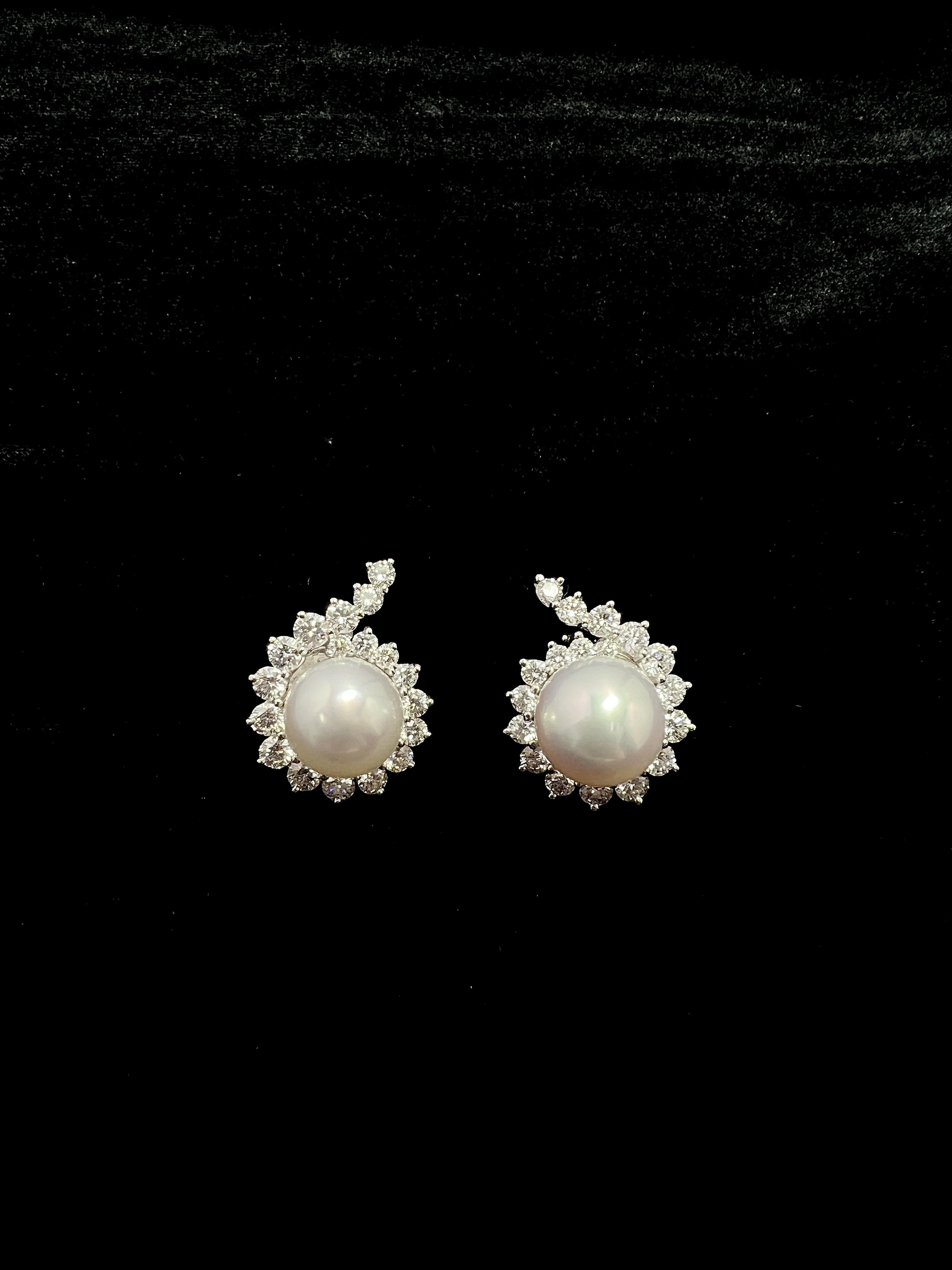 Angela Cummings For Assael Platinum, Cultured Pearl and Diamond Earclips