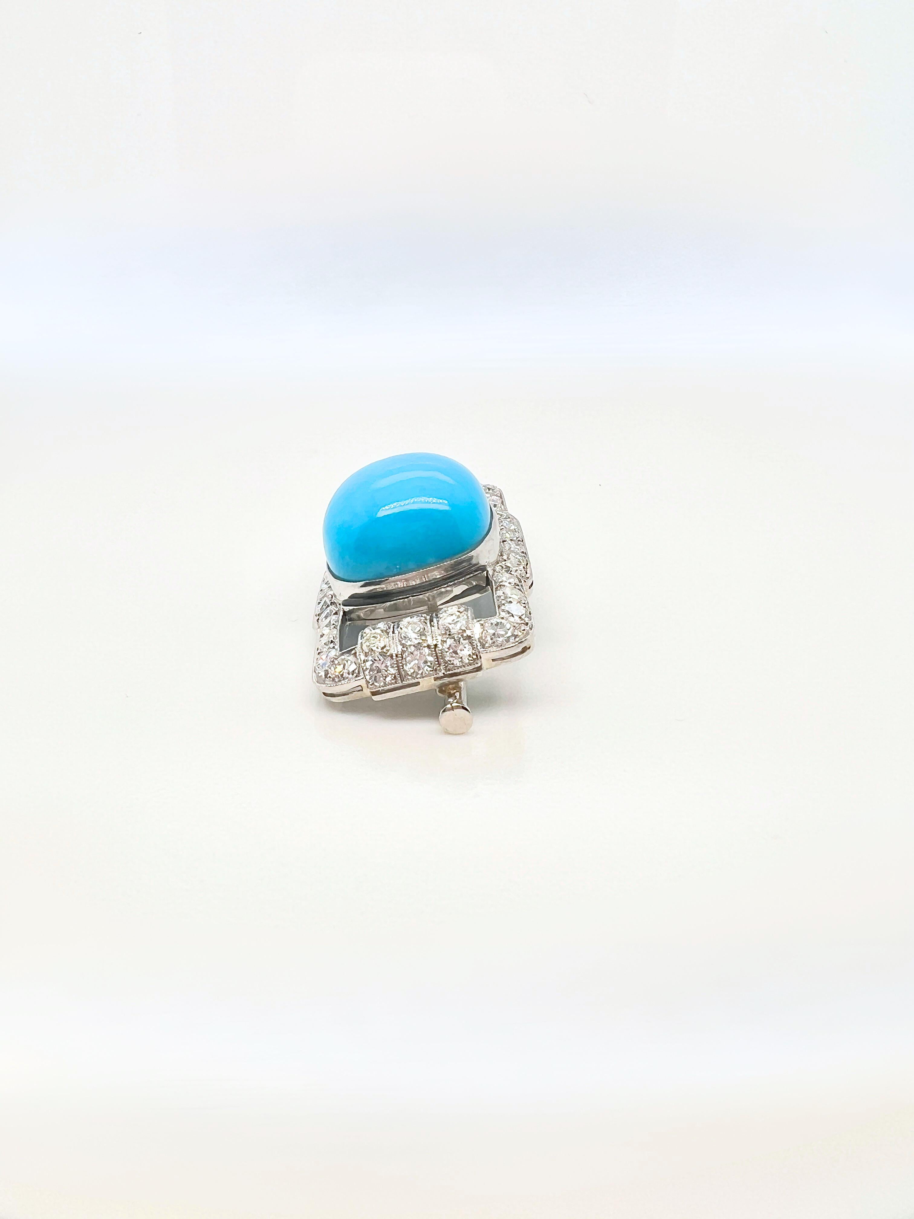 Platinum Turquoise Onyx and Diamond Brooch