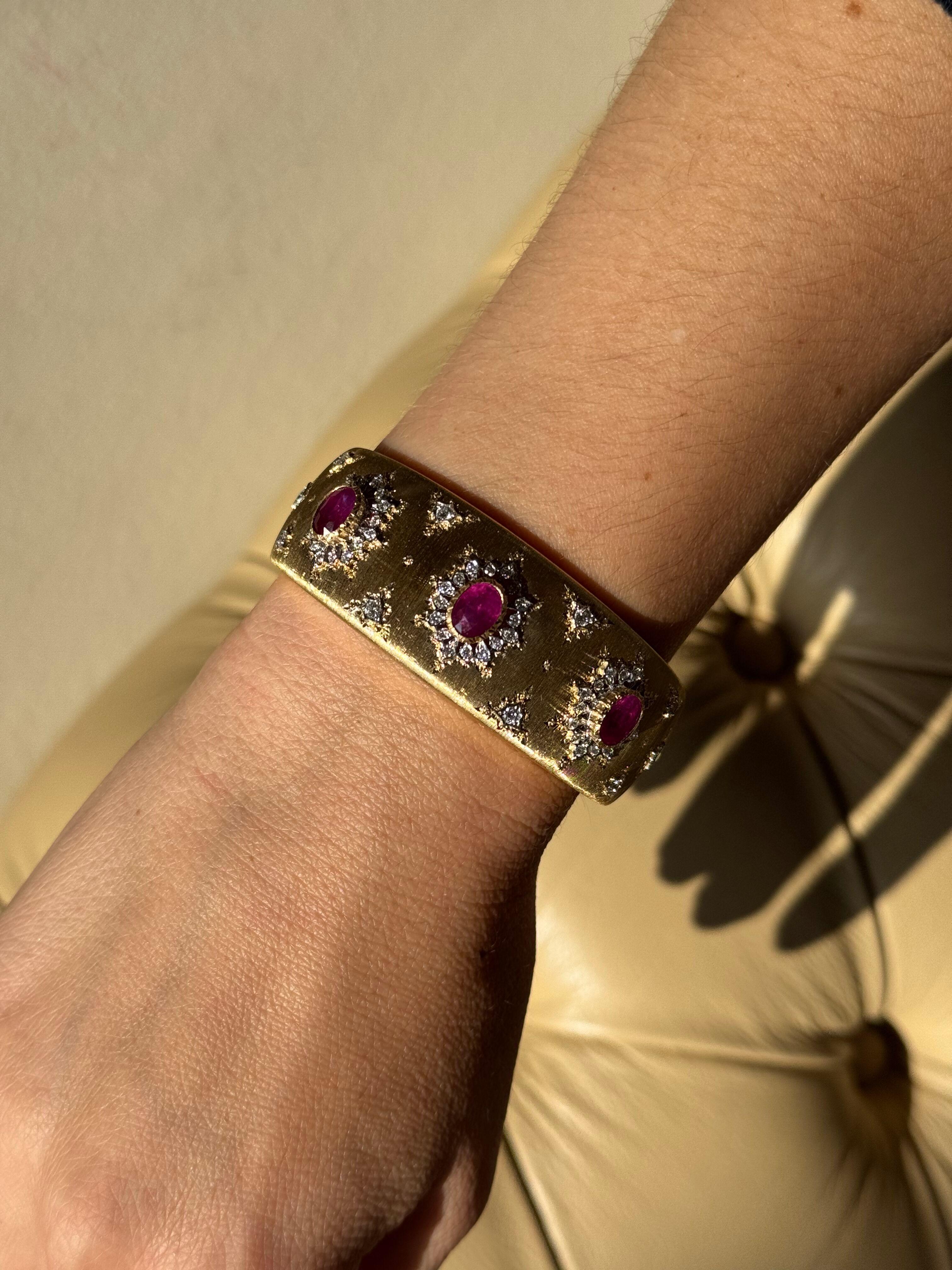 Italian Ruby Diamond Gold Classic Cuff Bracelet