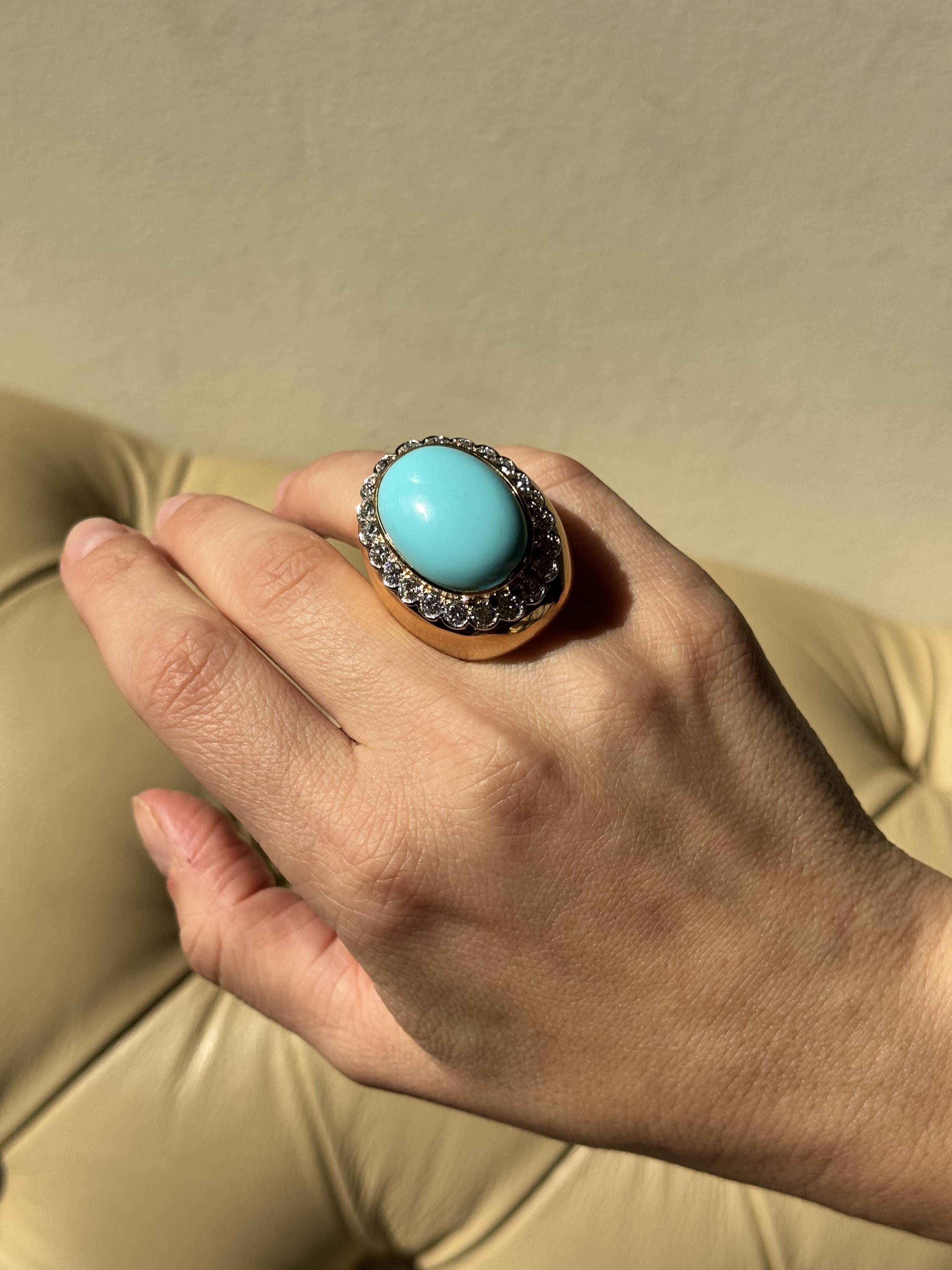 Turquoise Diamond Gold Large Cocktail Ring
