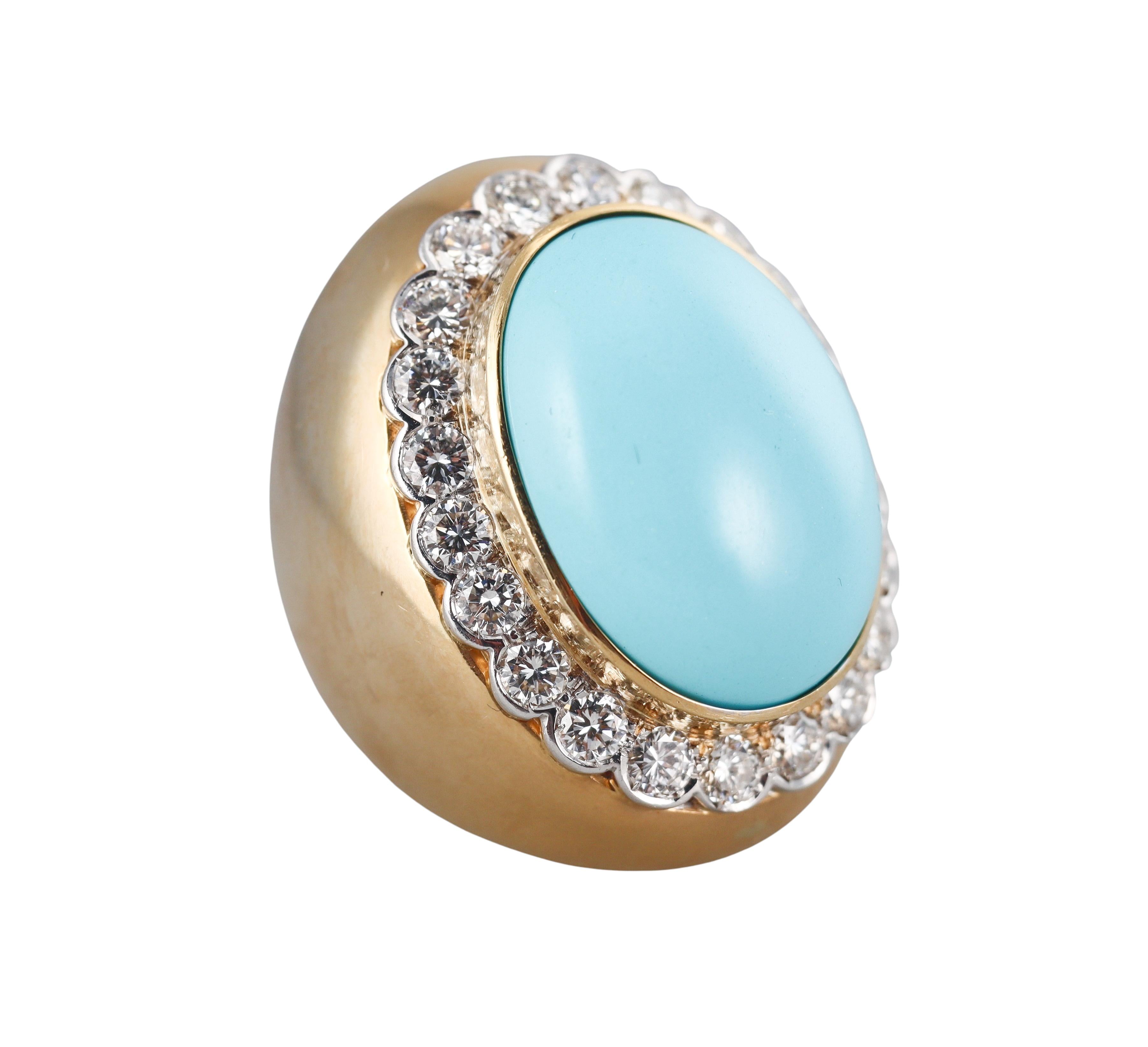 Turquoise Diamond Gold Large Cocktail Ring