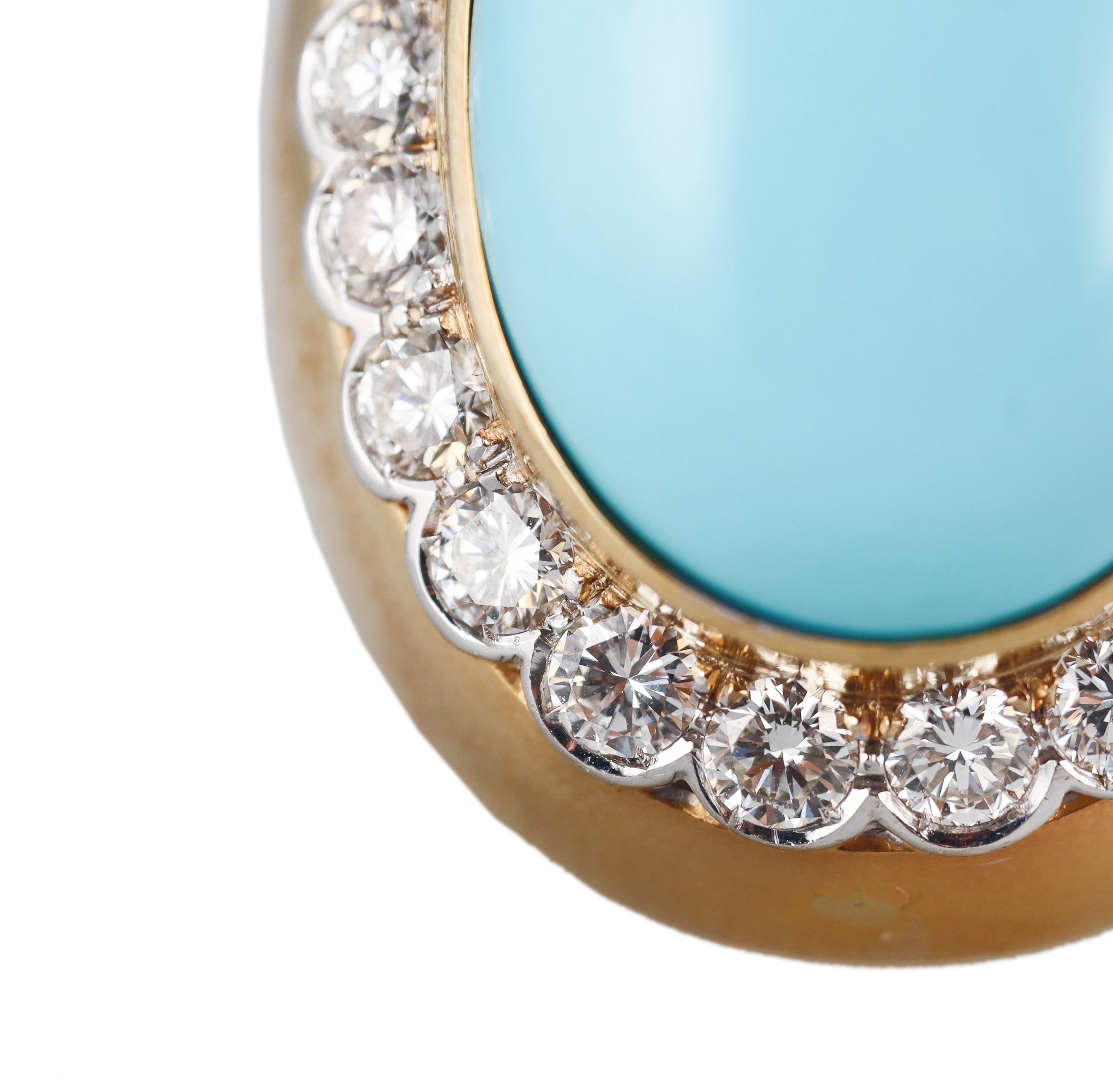 Turquoise Diamond Gold Large Cocktail Ring
