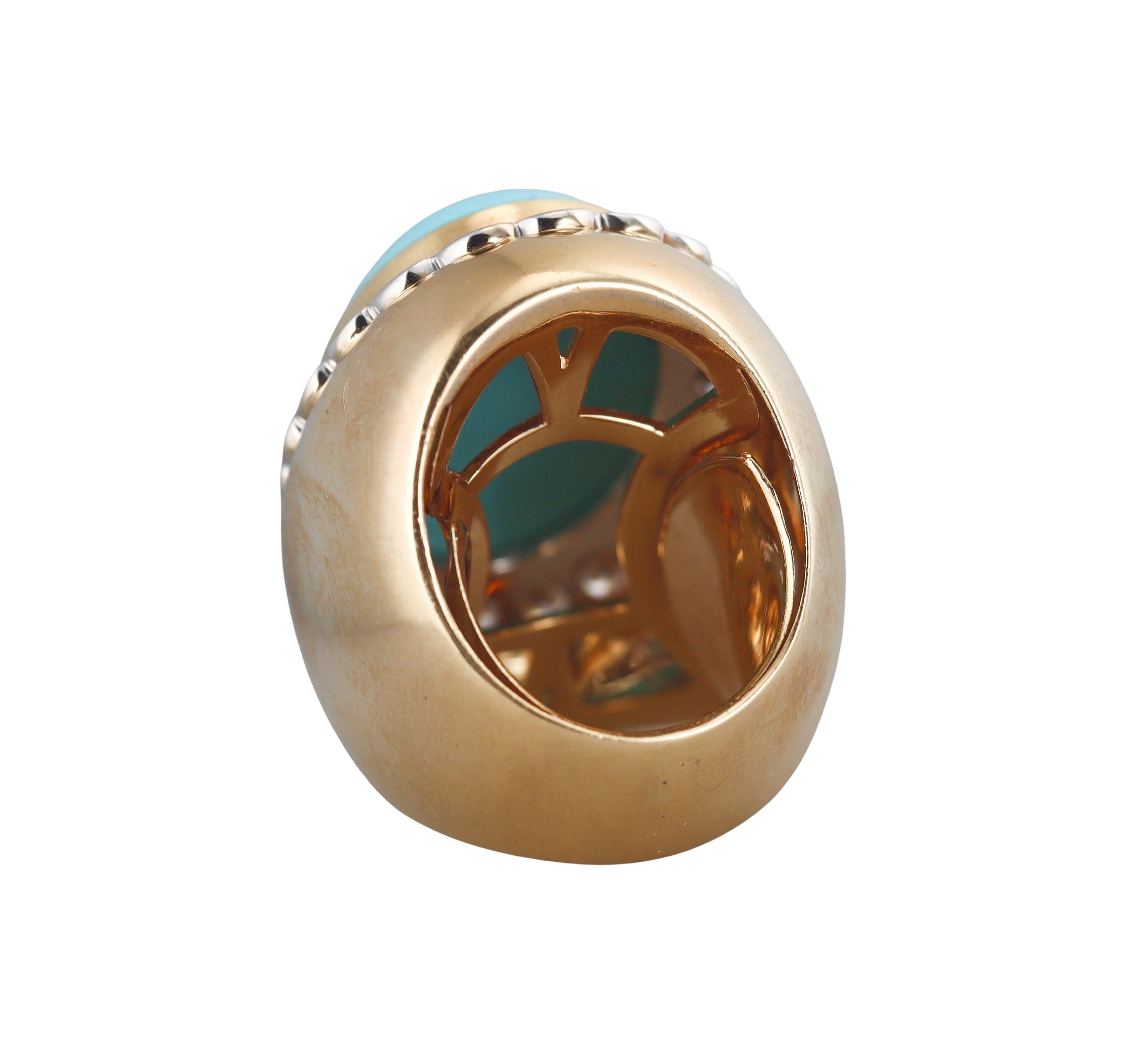 Turquoise Diamond Gold Large Cocktail Ring