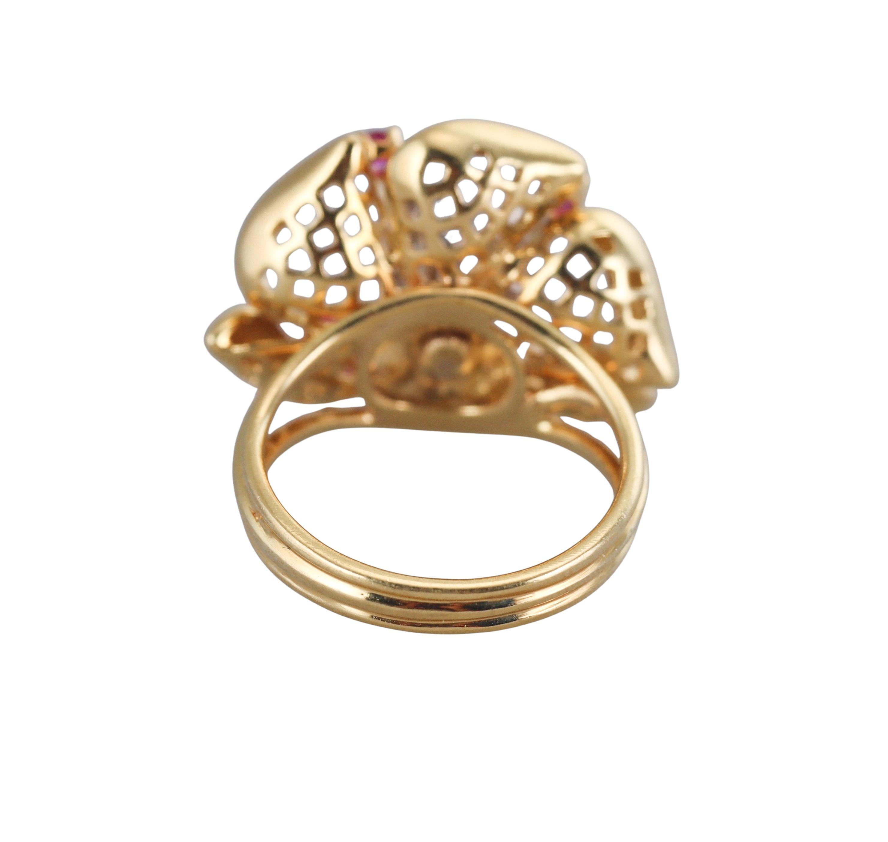 Diamond Ruby Gold Flower Ring