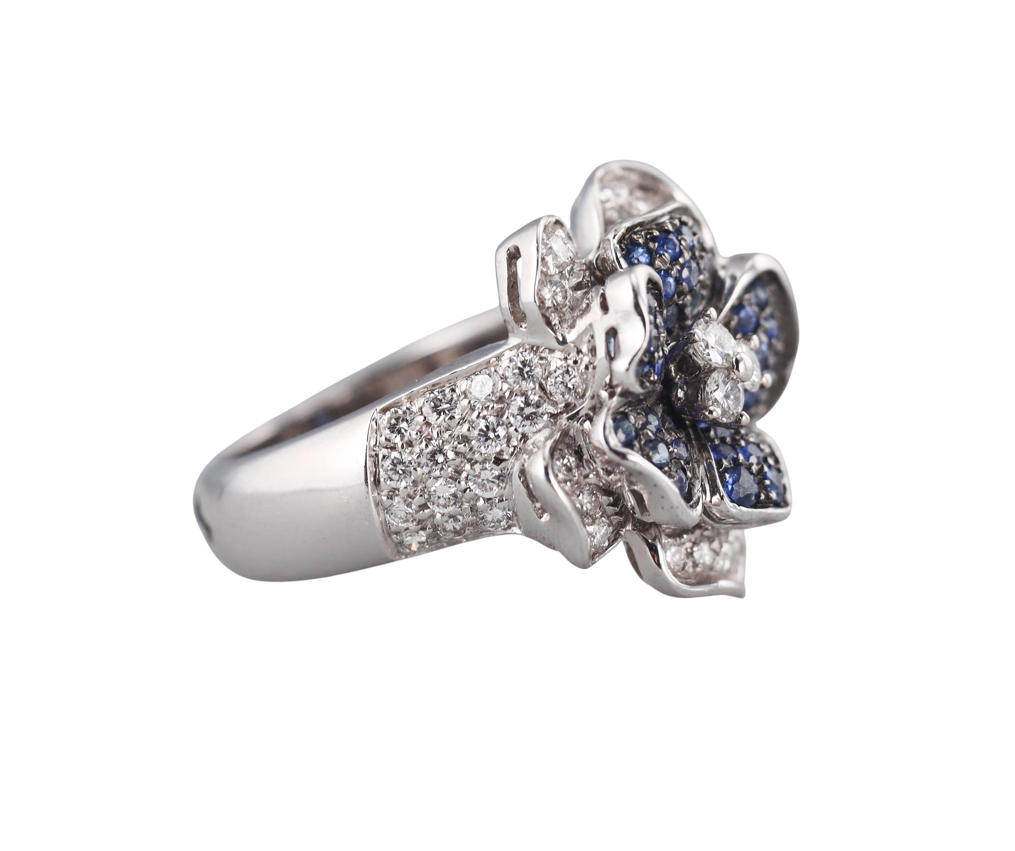 Leo Pizzo Diamond Sapphire Gold Flower Ring