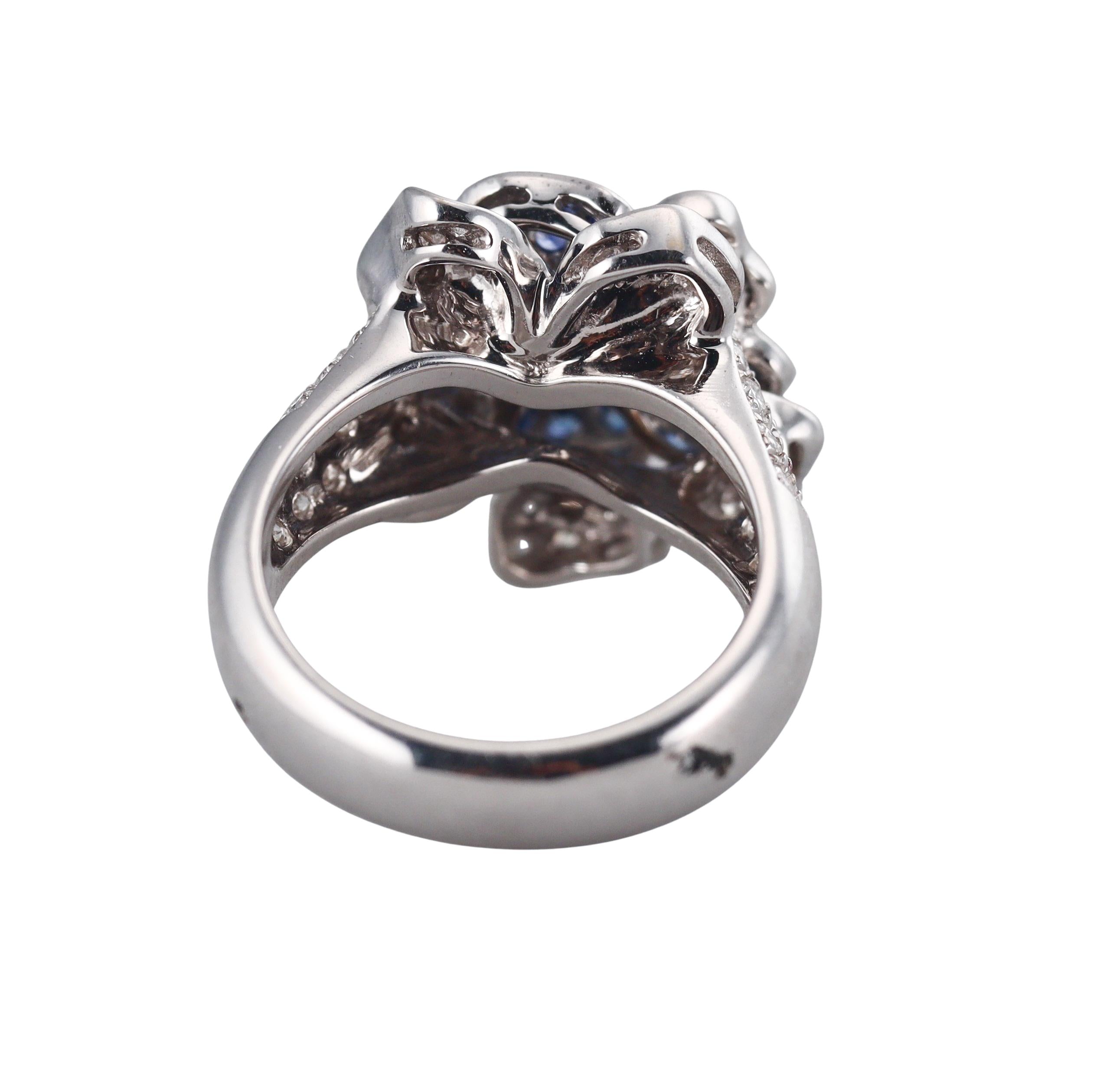 Leo Pizzo Diamond Sapphire Gold Flower Ring