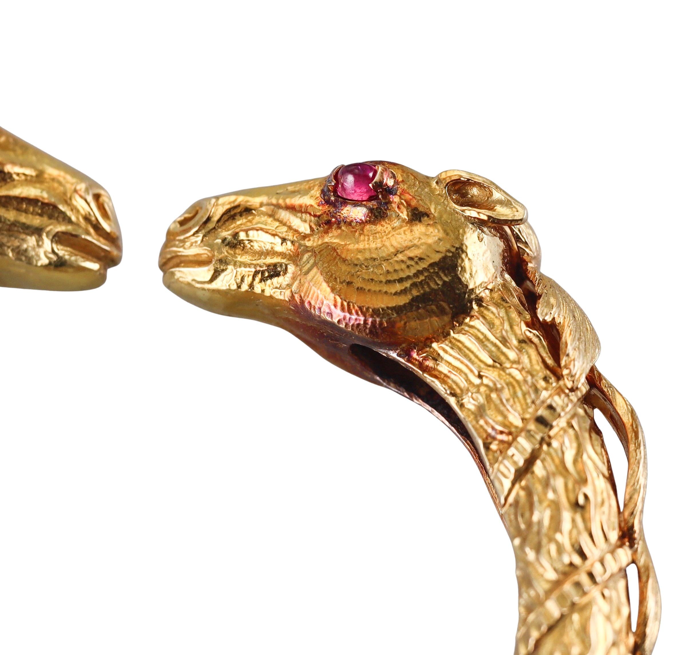 David Webb Ruby Gold Antelope Cuff Bracelet