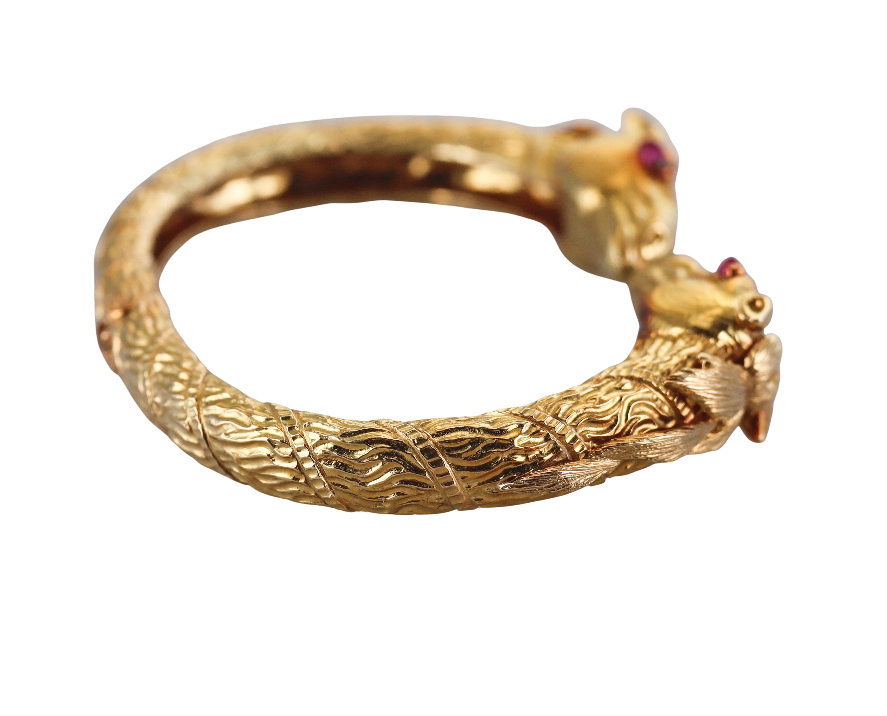 David Webb Ruby Gold Antelope Cuff Bracelet
