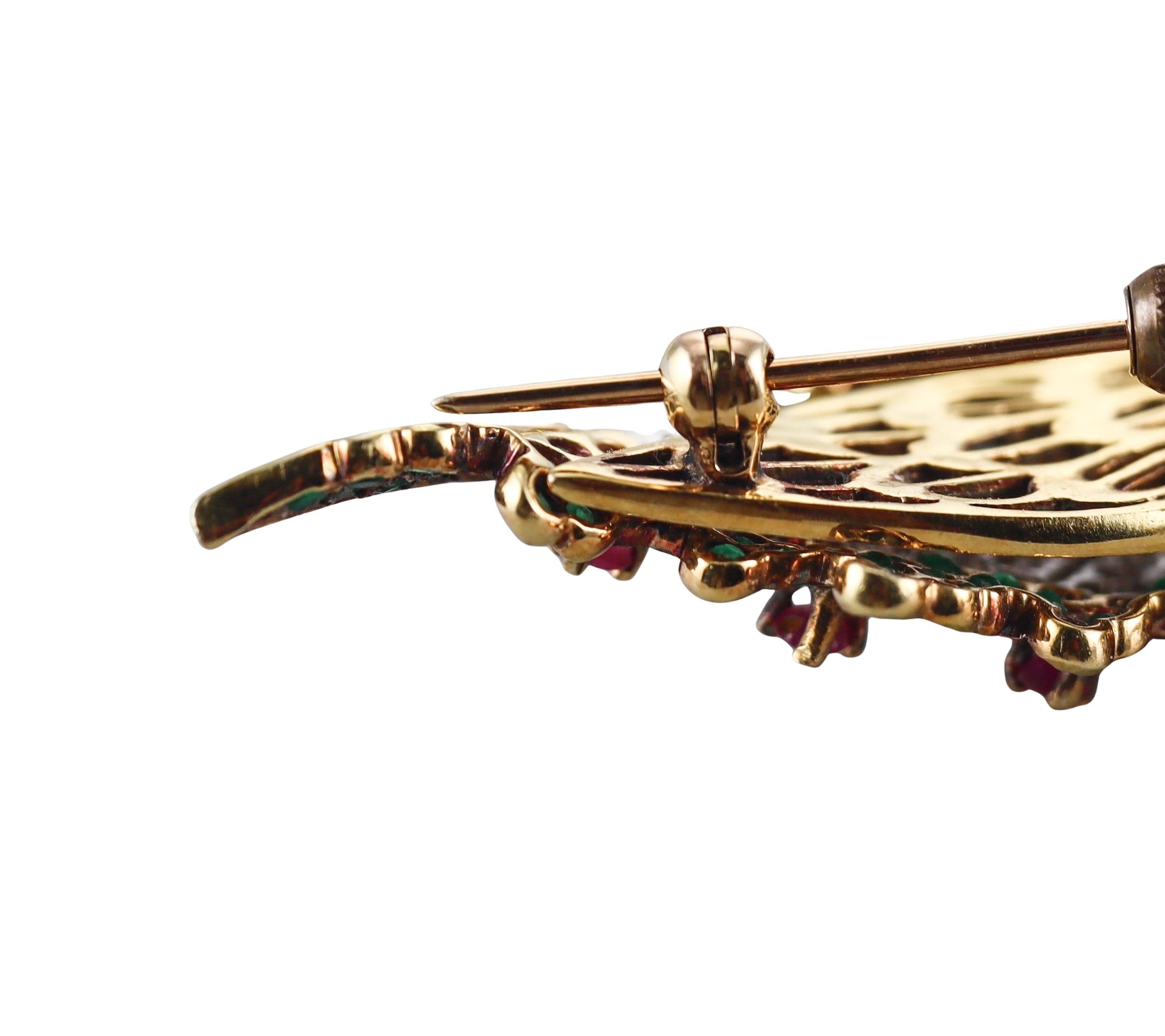 Emerald Ruby Diamond Gold En Tremblant Butterfly Brooch Pin
