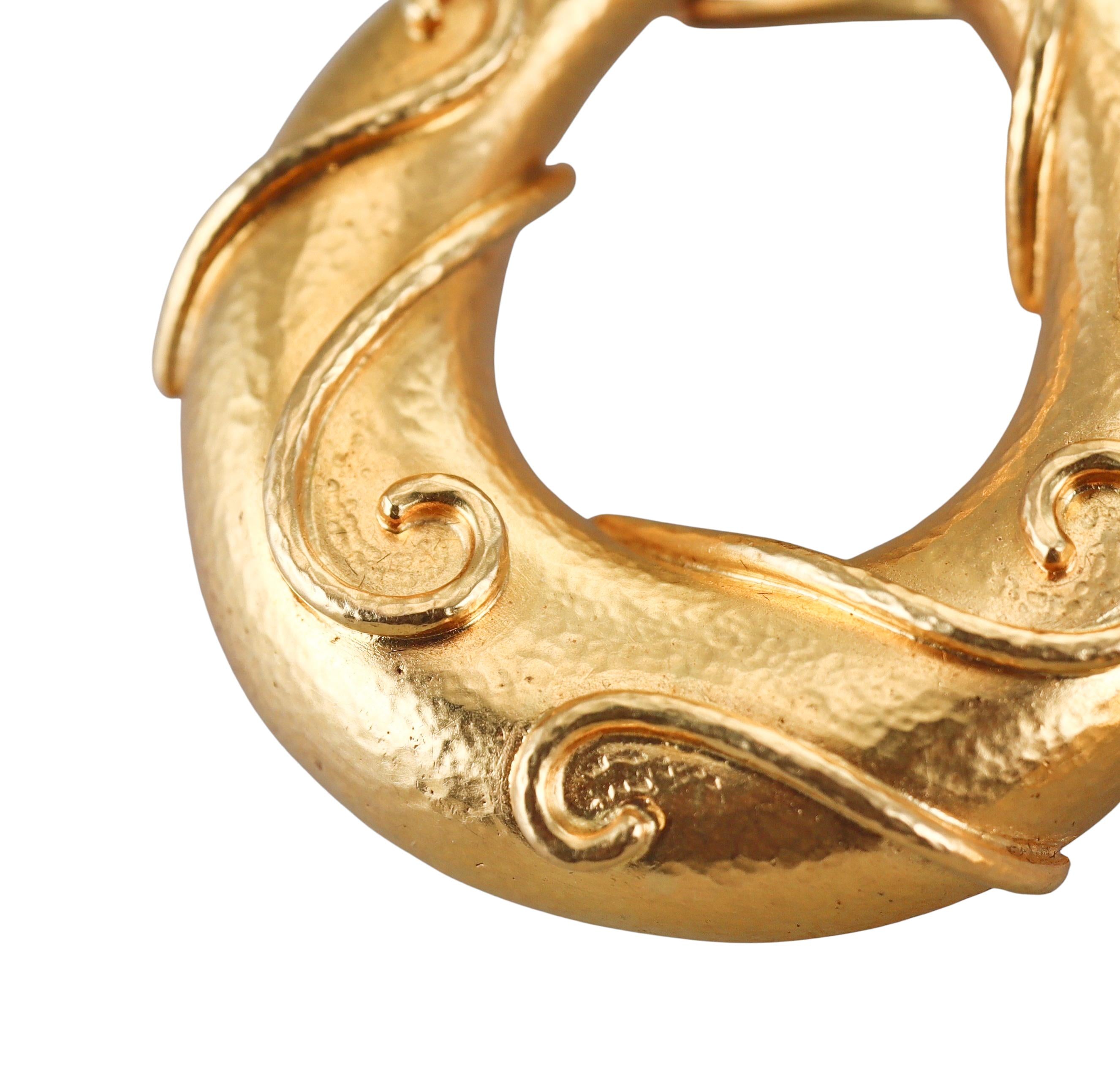 Zolotas Greece Gold Swirl Motif Hoop Earrings