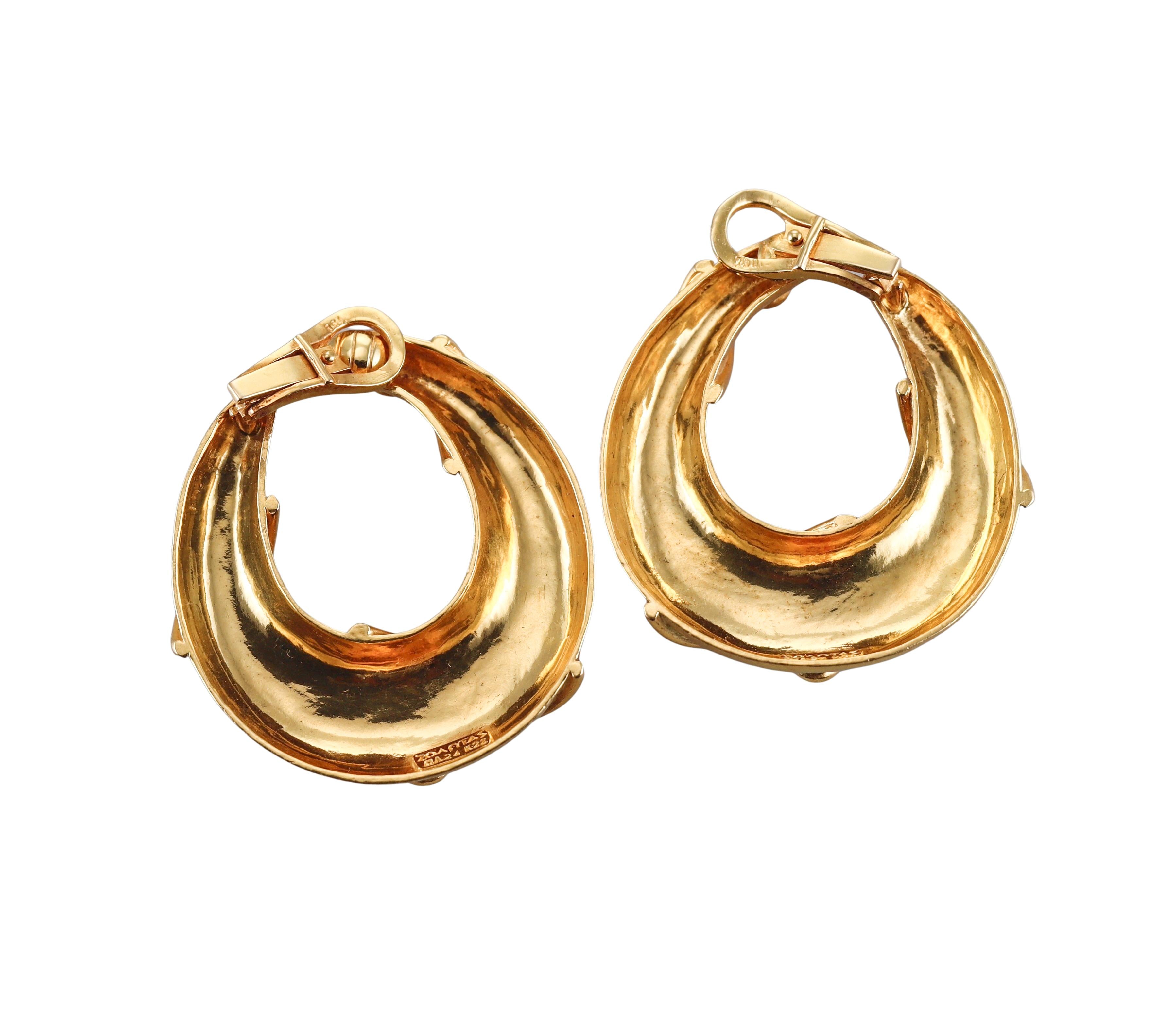 Zolotas Greece Gold Swirl Motif Hoop Earrings