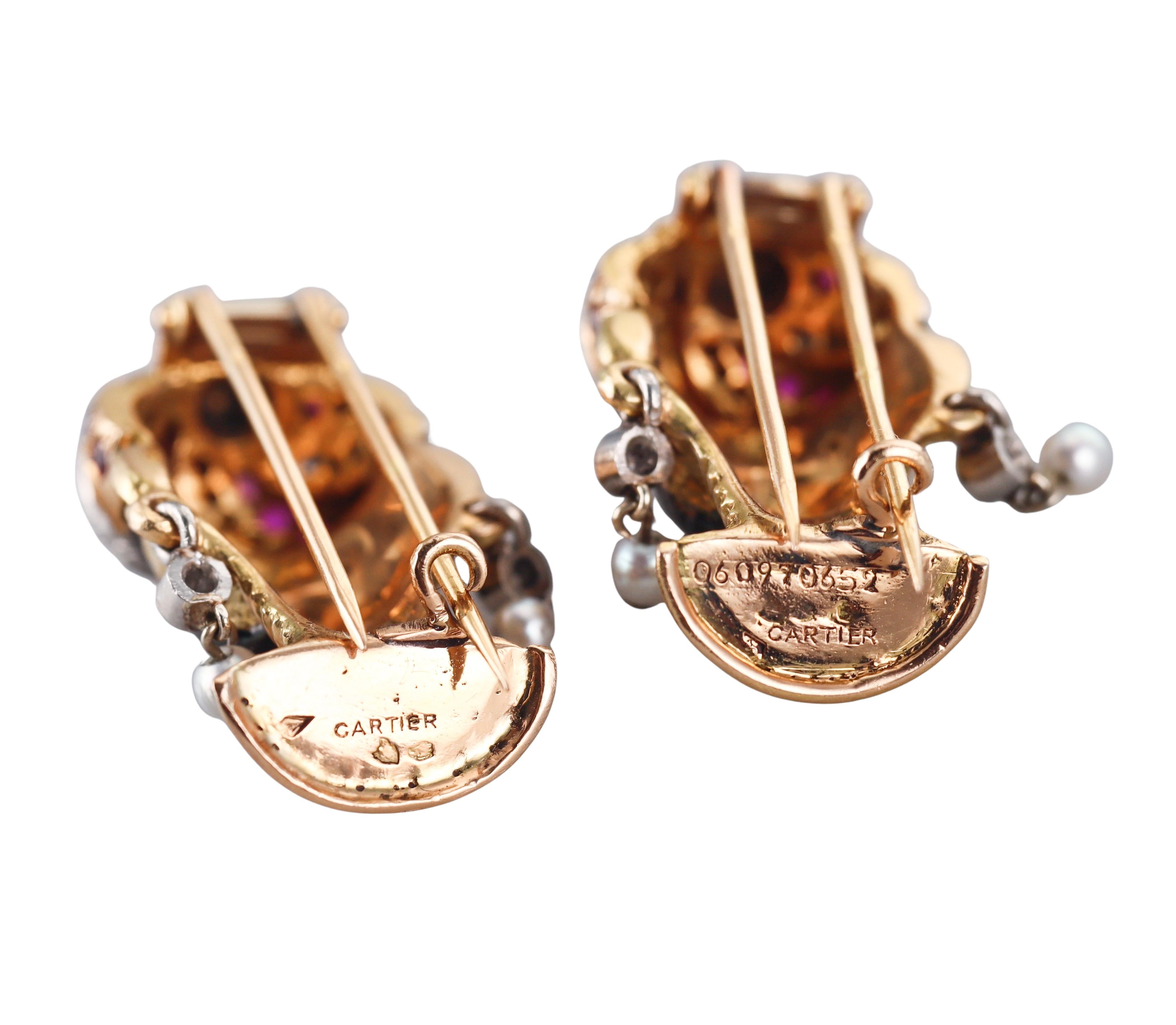 Cartier Diamond Ruby Pearl Enamel Gold Blackamoor Brooch Set