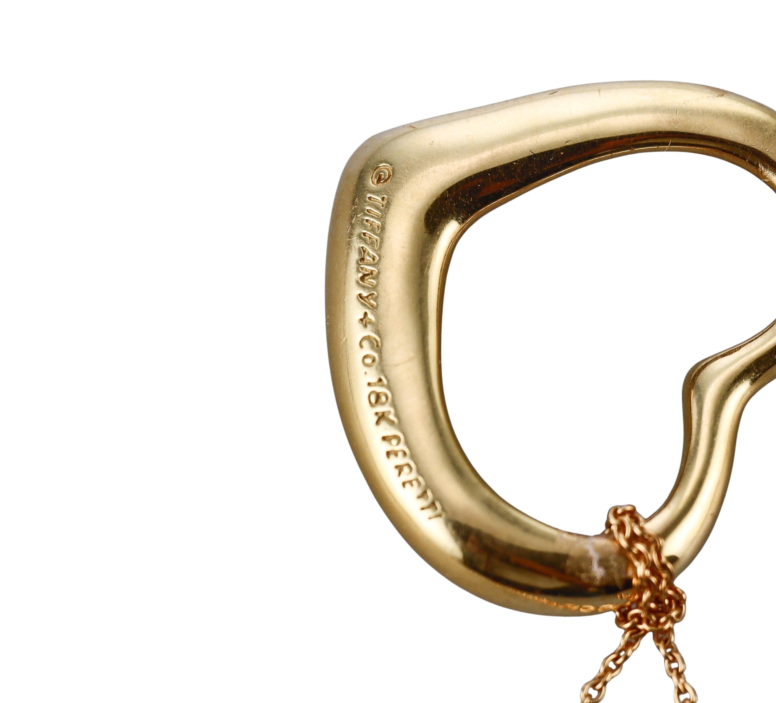 Tiffany & Co Elsa Peretti Open Heart 18k Gold Diamond Pendant Necklace