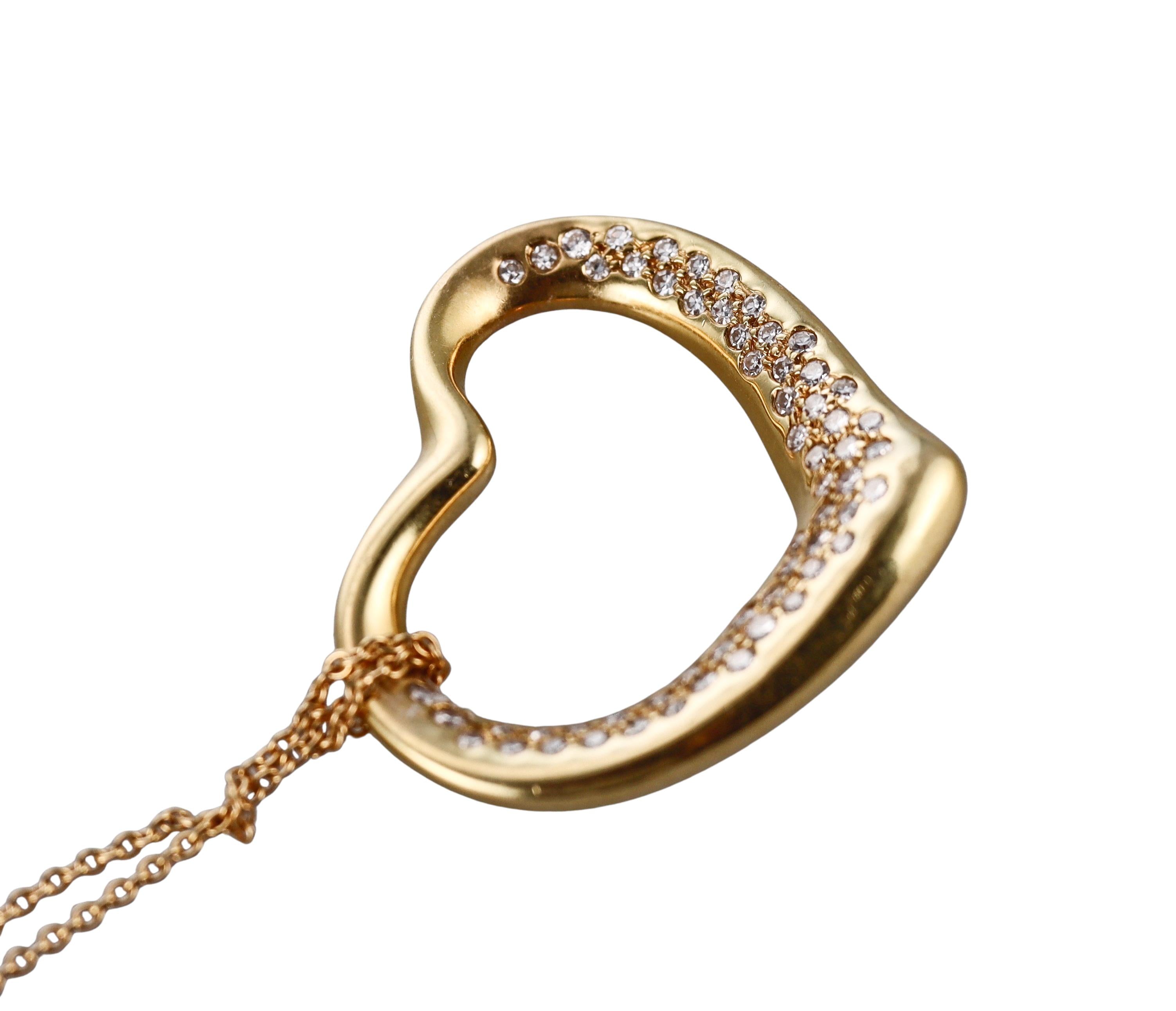 Tiffany & Co Elsa Peretti Open Heart 18k Gold Diamond Pendant Necklace