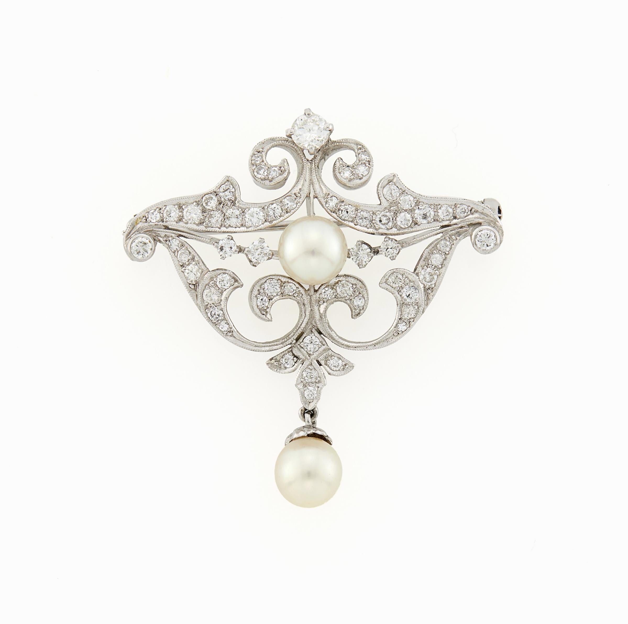 Platinum, Cultured Pearl and Diamond Pendant-Brooch