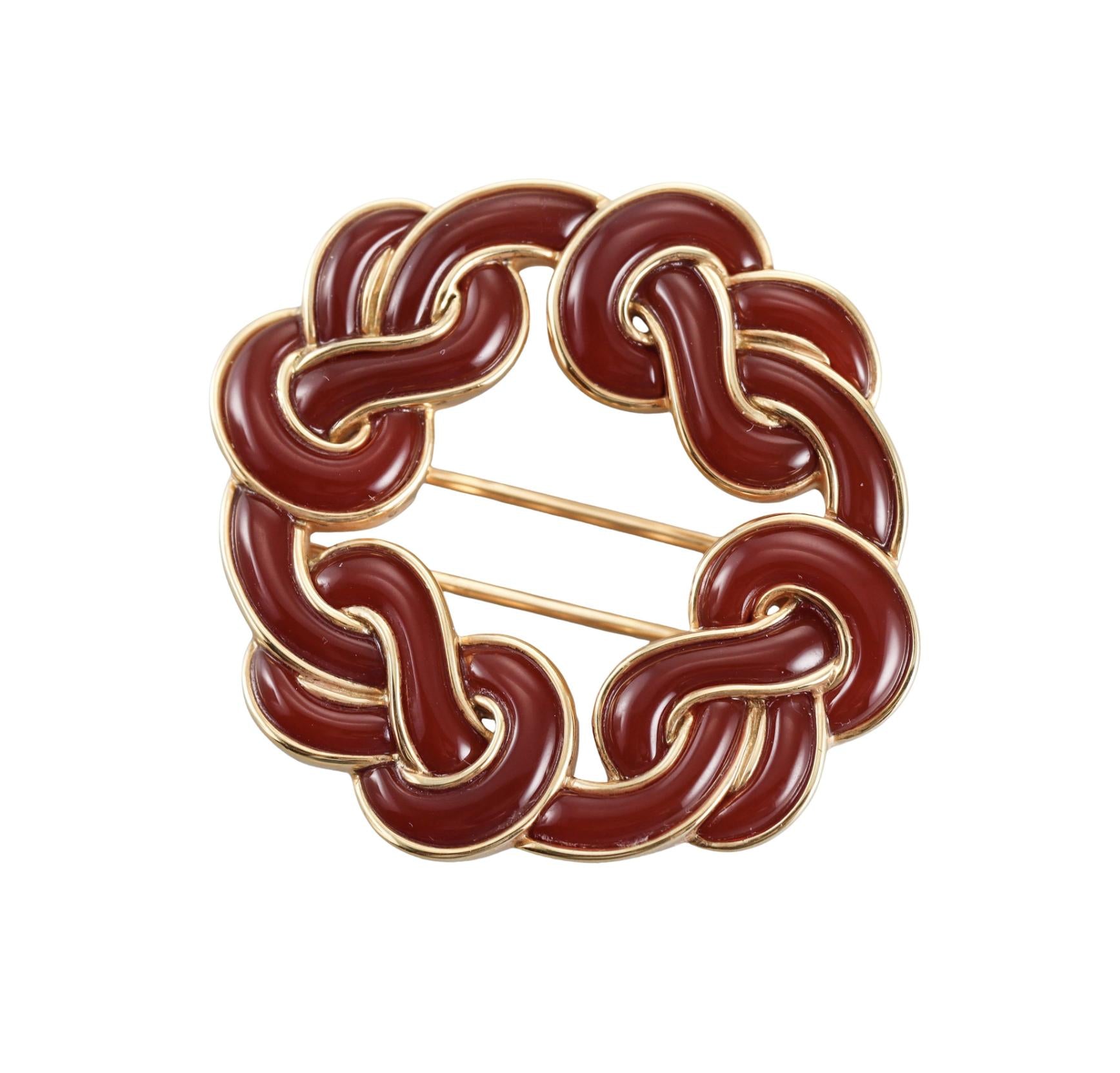 Angela Cummings Sailor's Knot Carnelian Yellow Gold Brooch