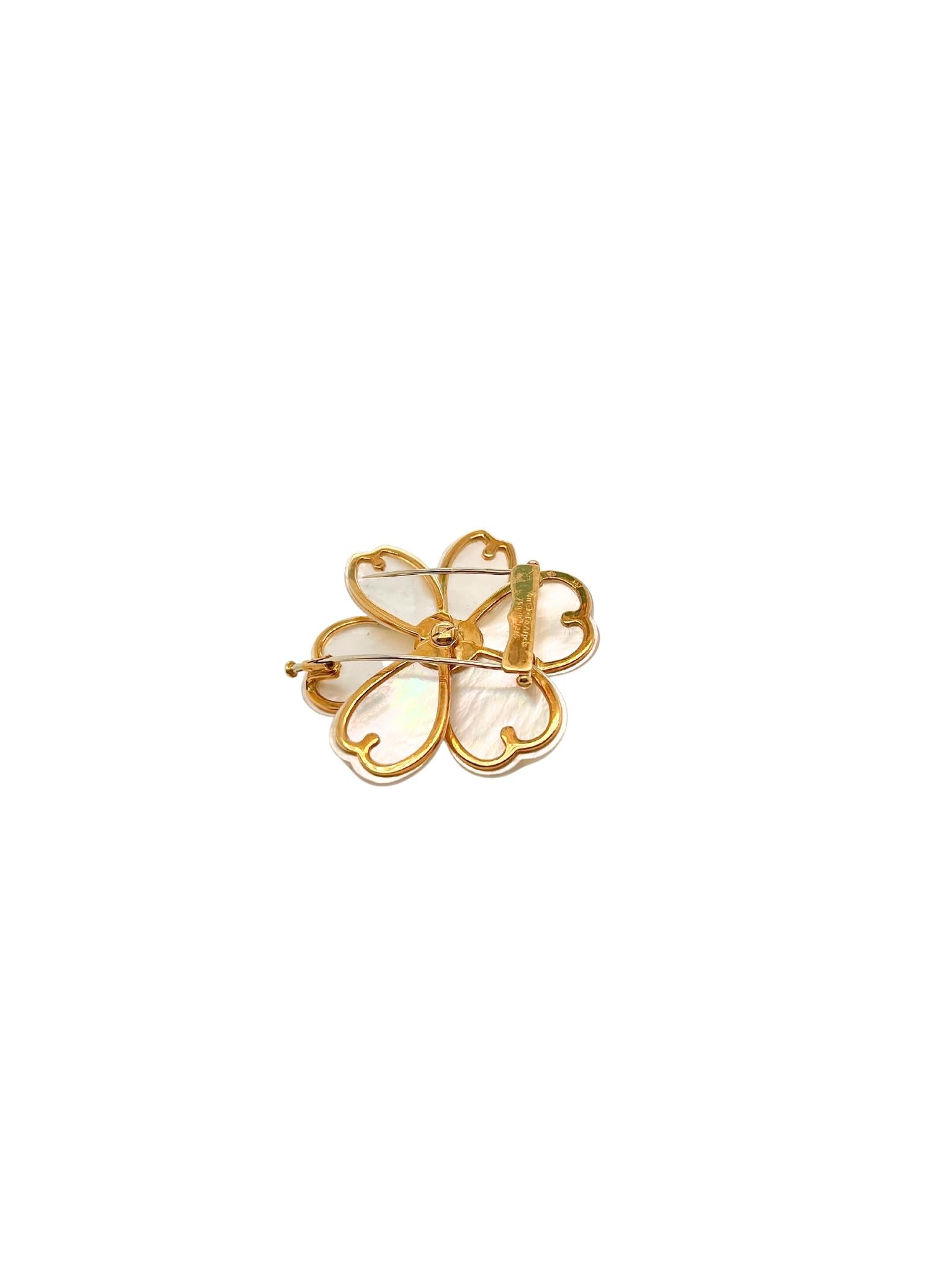 Van Cleef & Arpels 18K Gold, Mother of Pearl and Diamond Flower Brooch
