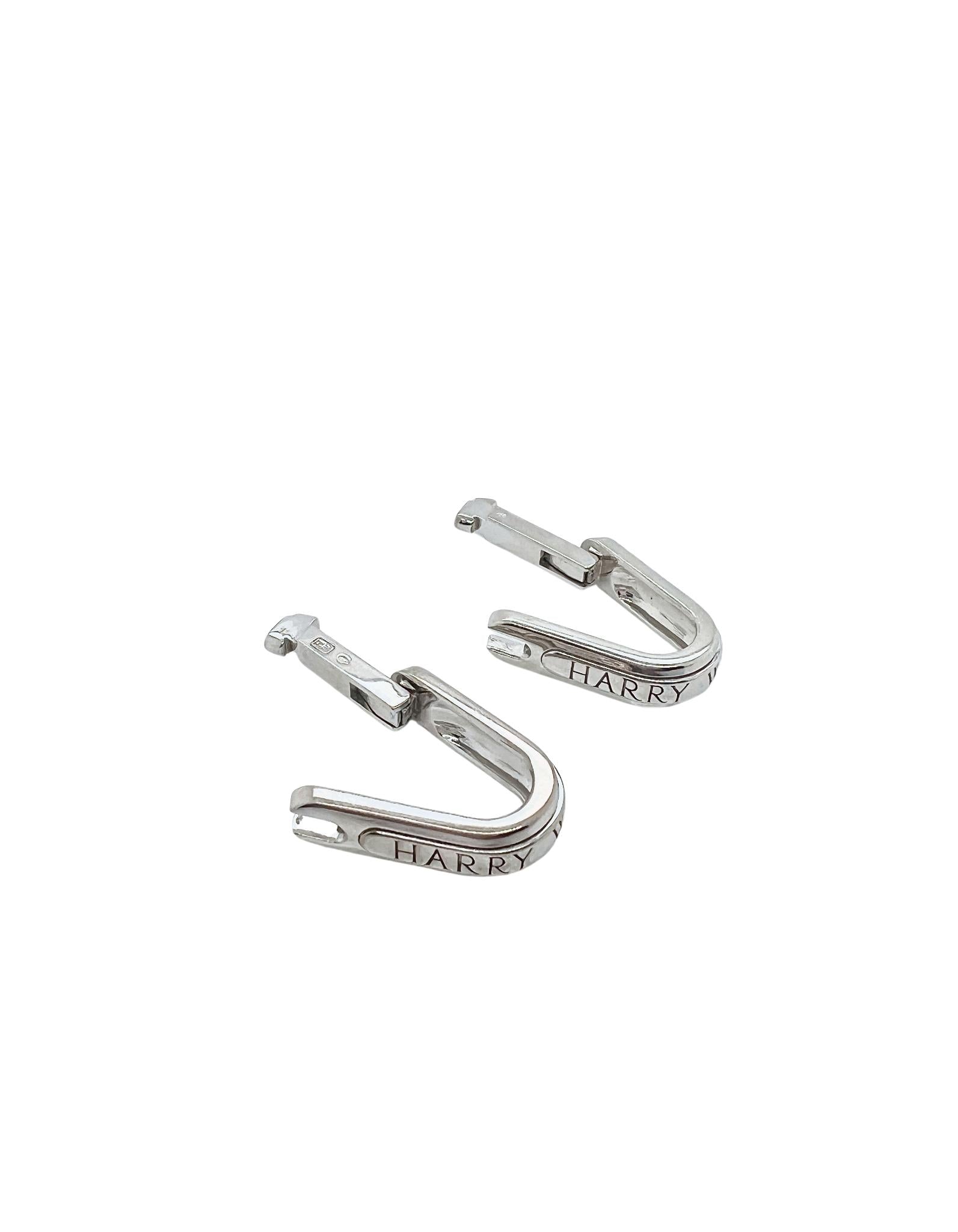 Harry Winston 18k White Gold Signature Engraved Cufflinks