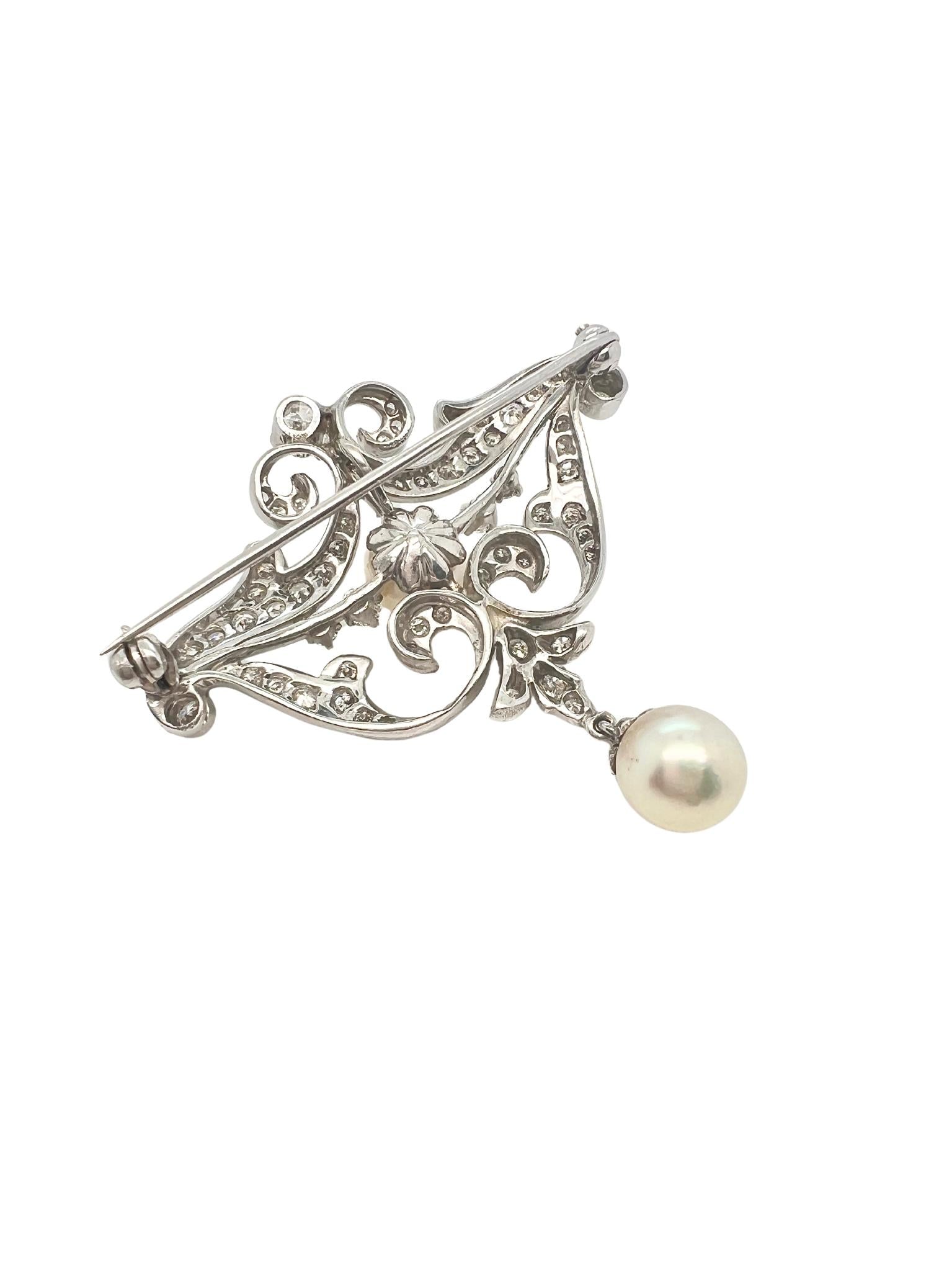 Platinum, Cultured Pearl and Diamond Pendant-Brooch