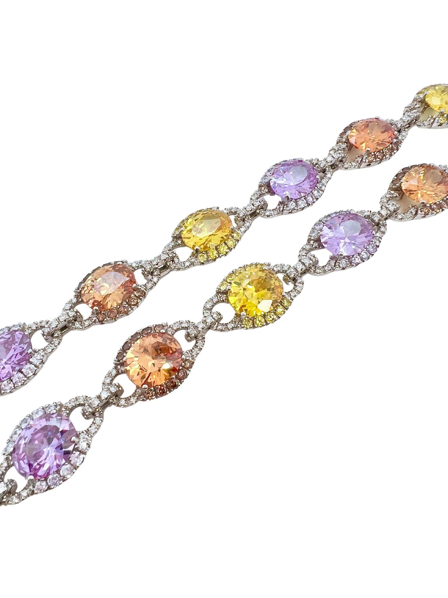 18k White Gold, Simulated Stone and Diamond Pendant Necklace